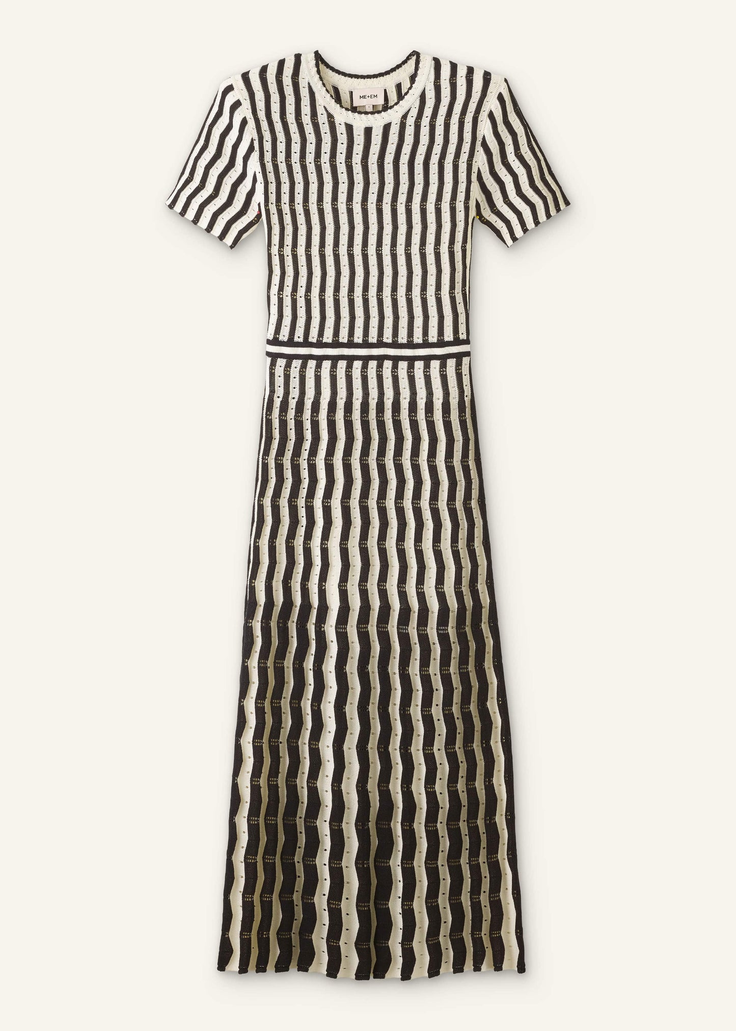 ME and EM Clothing Cream Textured Pointelle Knit Stripe Maxi Dress