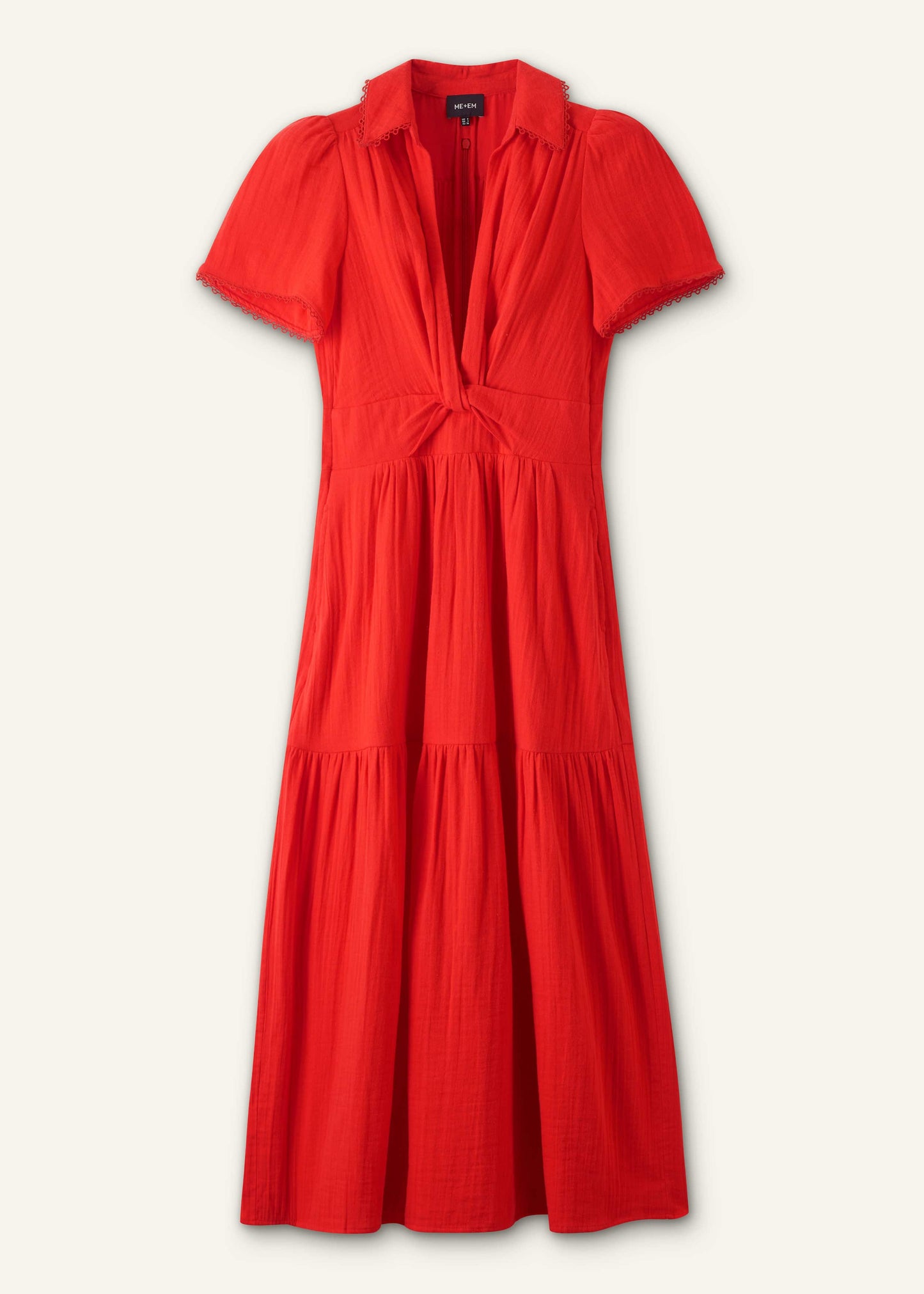 ME and EM Clothing Red Cheesecloth Twist Detail Fit + Flare Maxi Dress