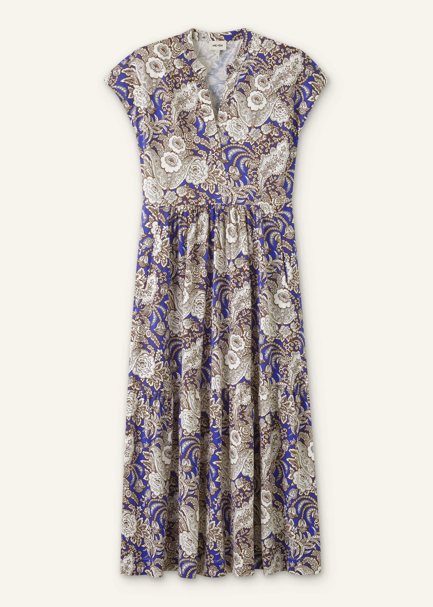 ME and EM Clothing Blue Elaborate Botanical Tiered Maxi Dress