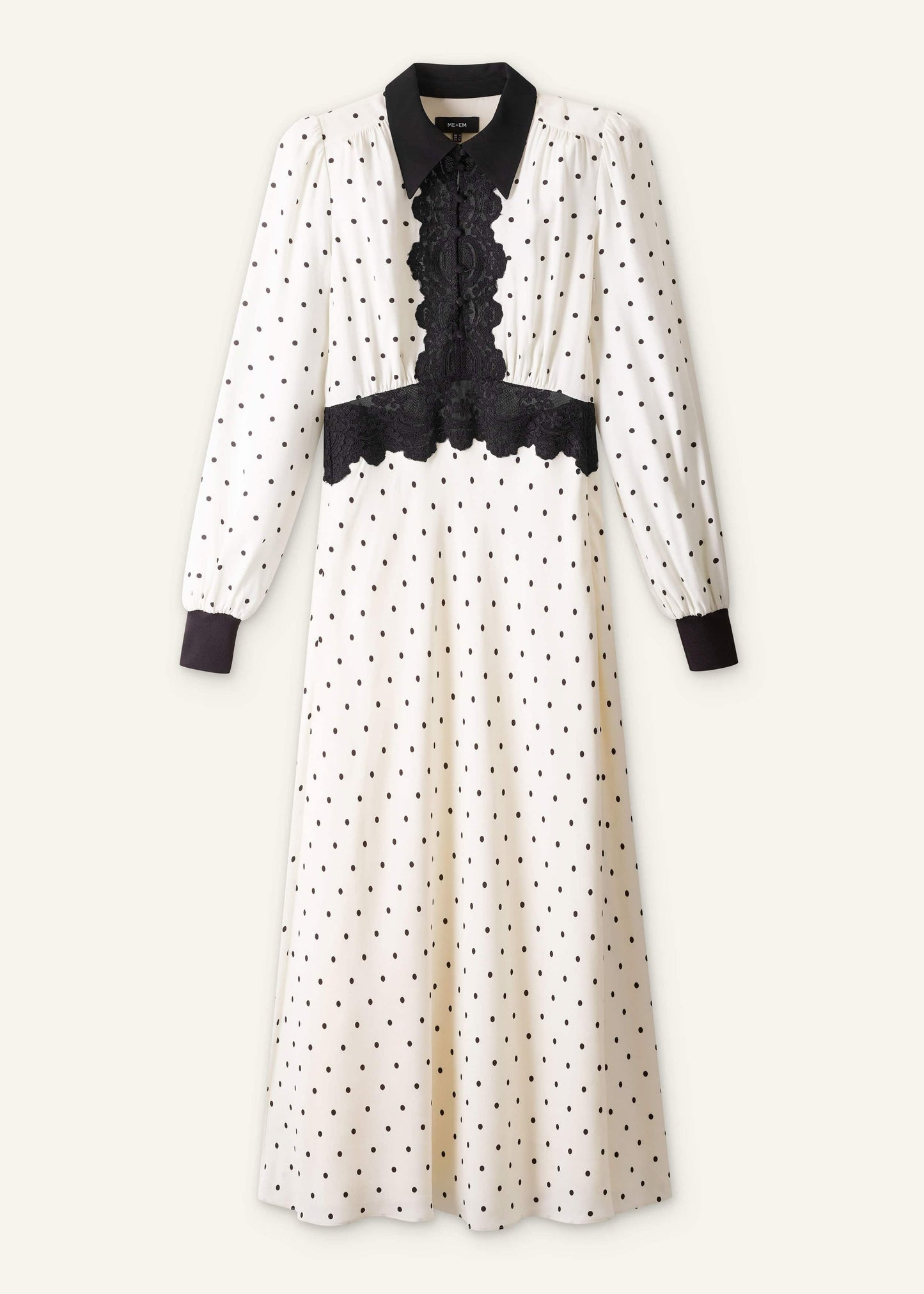 ME and EM Clothing Cream Winter Polka Dot Lace Trim Maxi Dress
