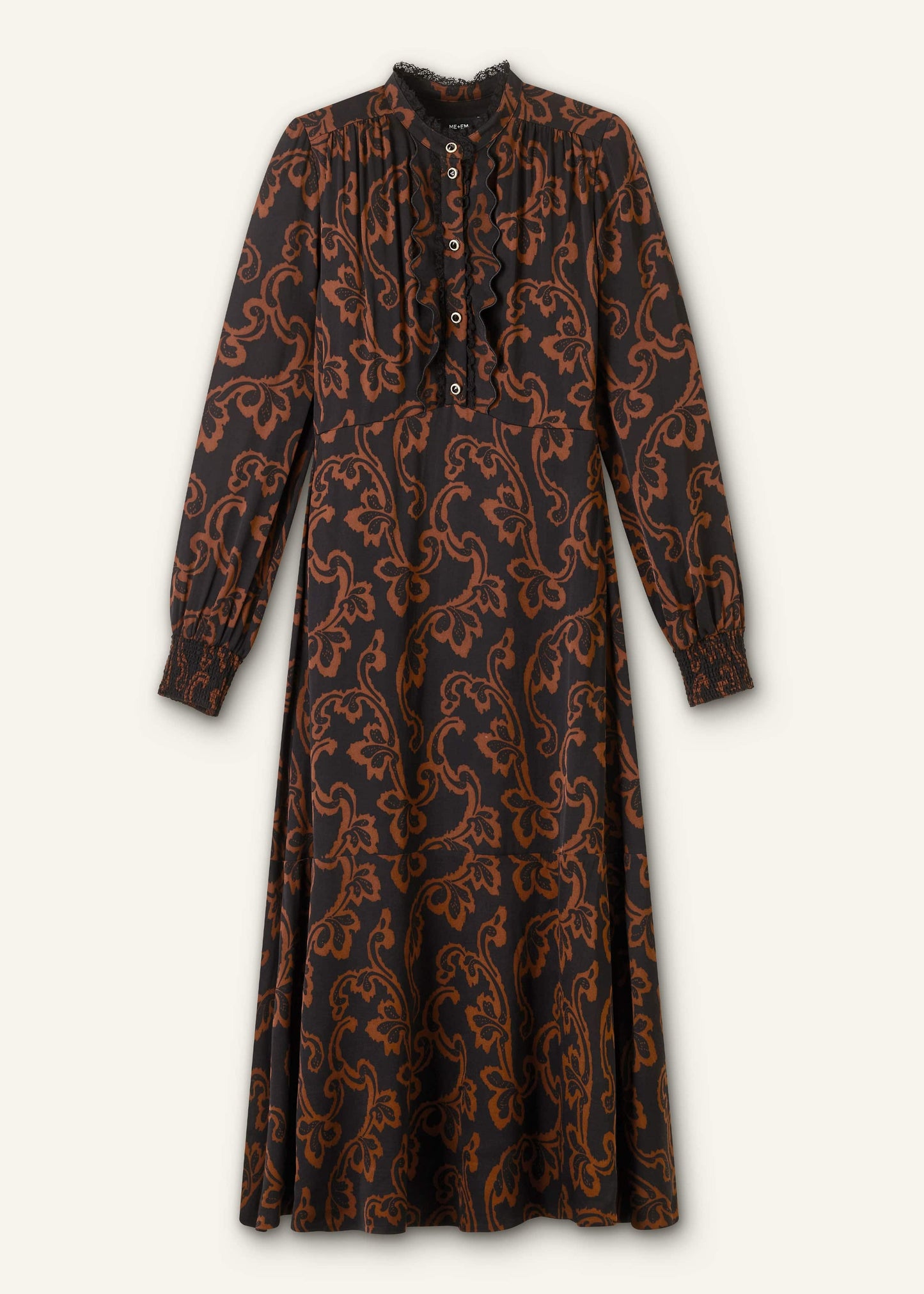 ME and EM Clothing Black Floral Scroll Print Crepe Signature Maxi Dress