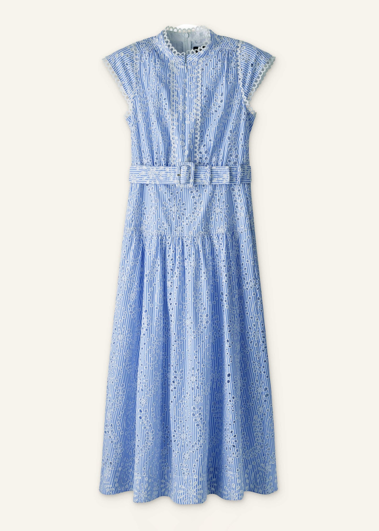 ME and EM Clothing Blue Broderie Anglaise Fit + Flare Maxi Dress