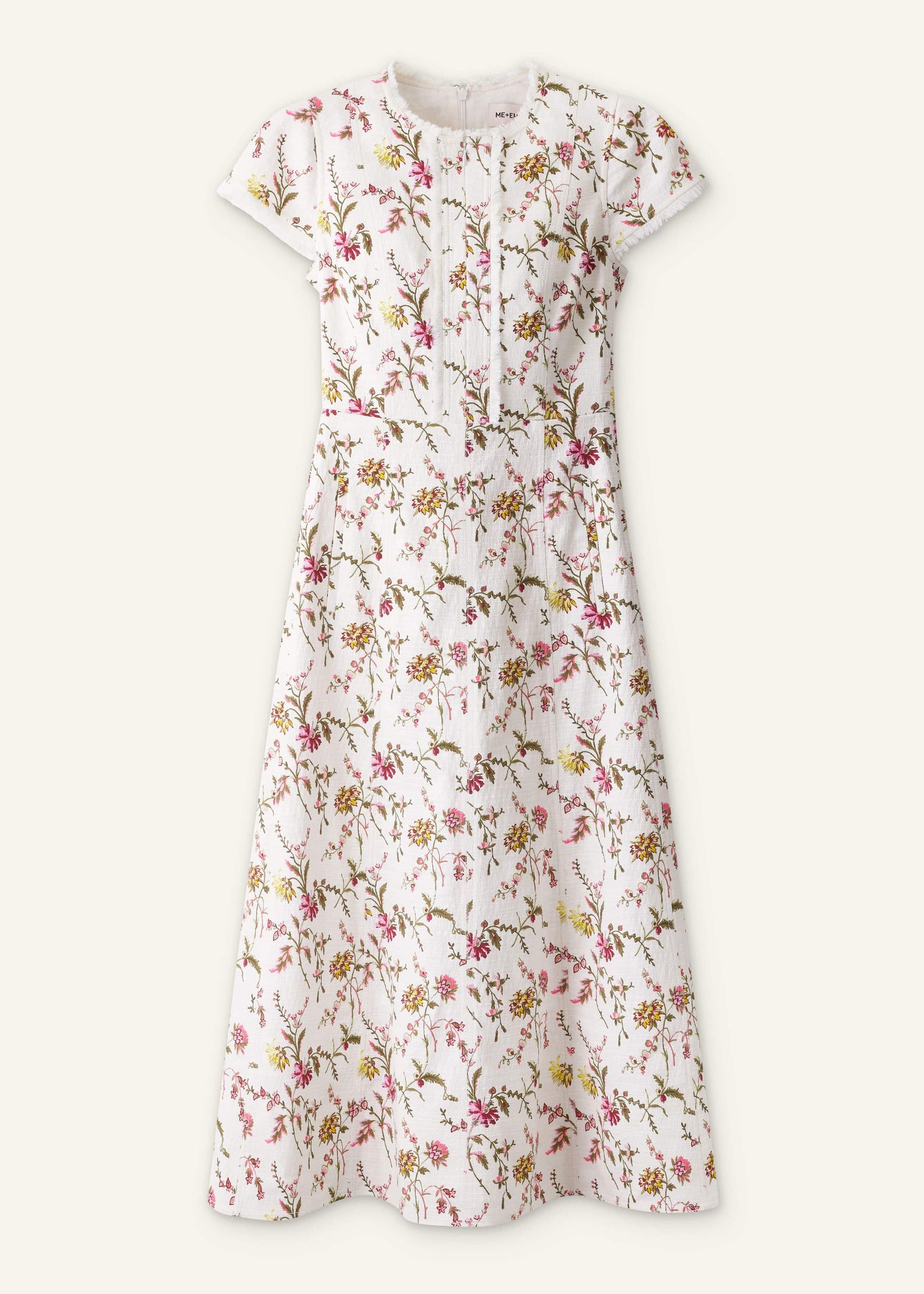 ME and EM Clothing Cream Wild Spring Floral Print Fit + Flare Midi Dress