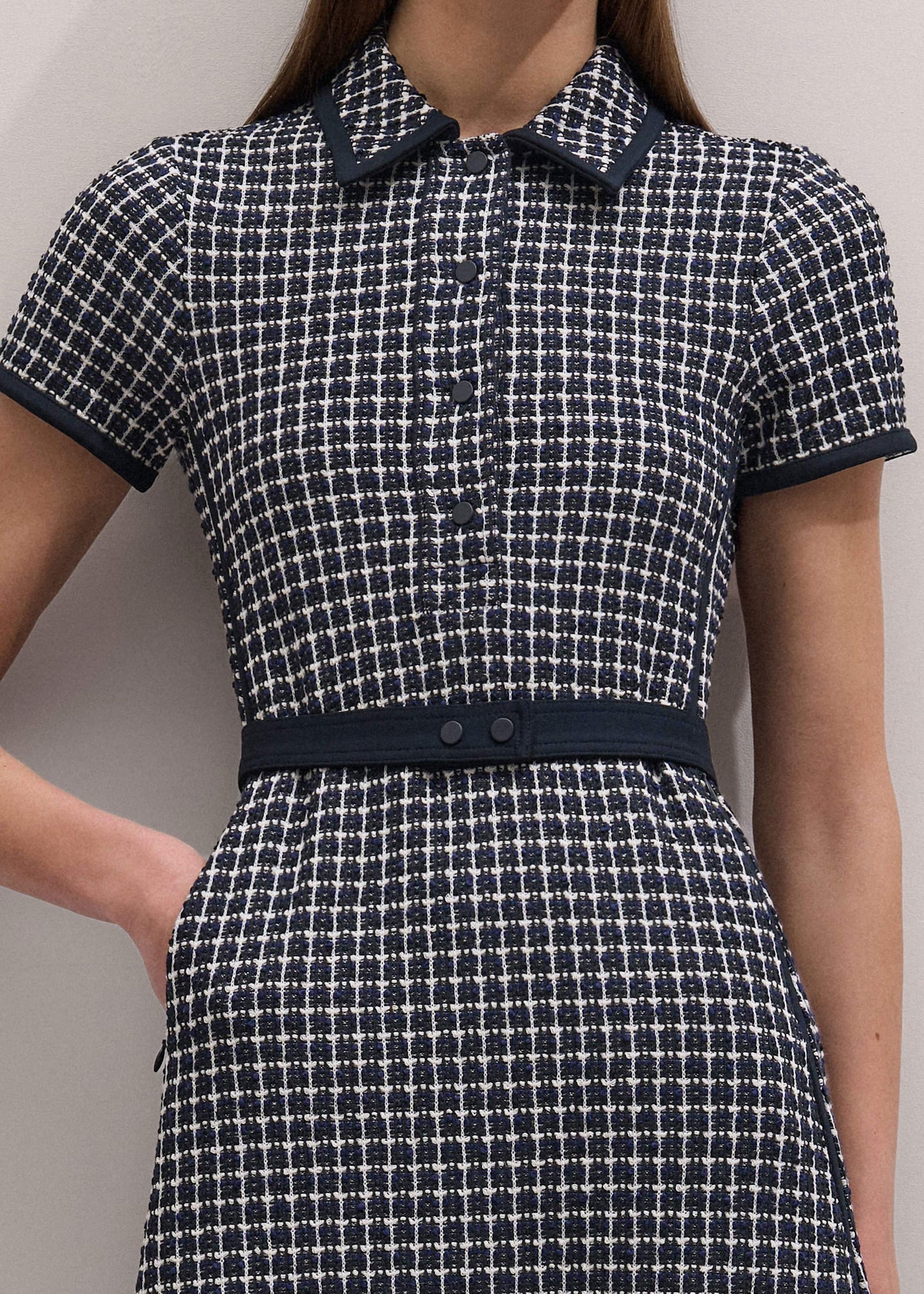 ME and EM Clothing Navy Textured Midi Dress + Belt