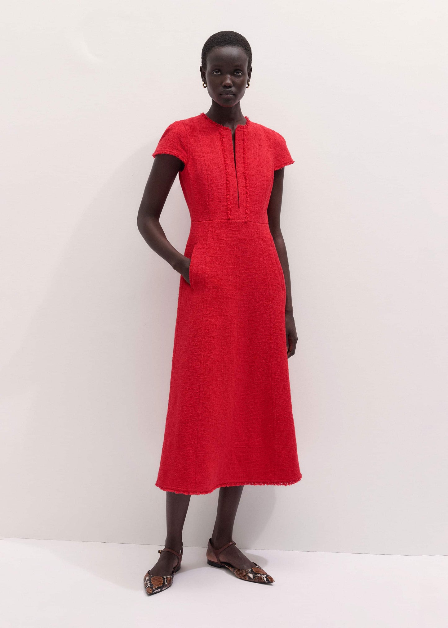 ME and EM Clothing Red Fringe Detail Fit + Flare Midi Dress