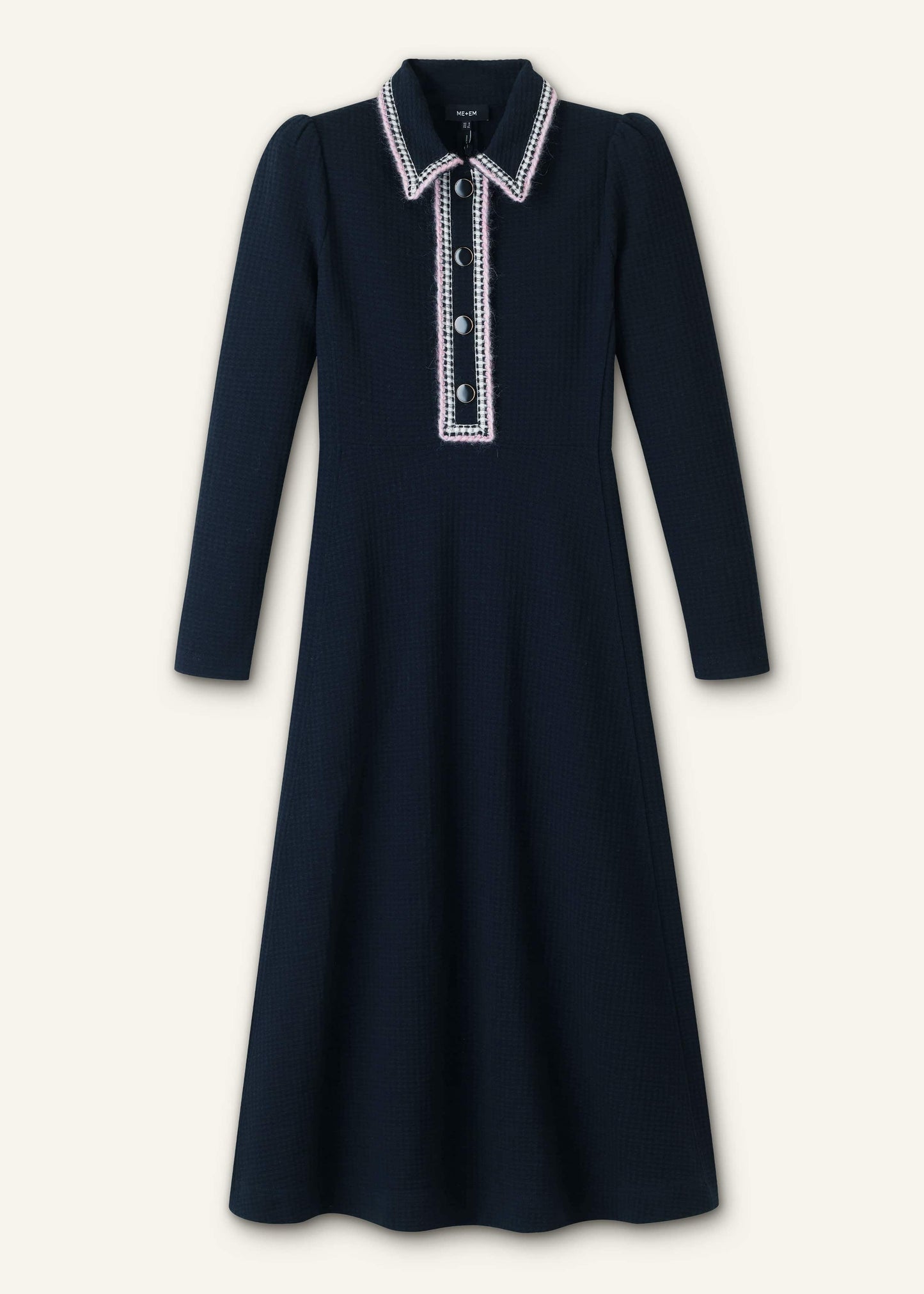 ME and EM Clothing Navy Crochet Trim Fit and Flare Midi Dress
