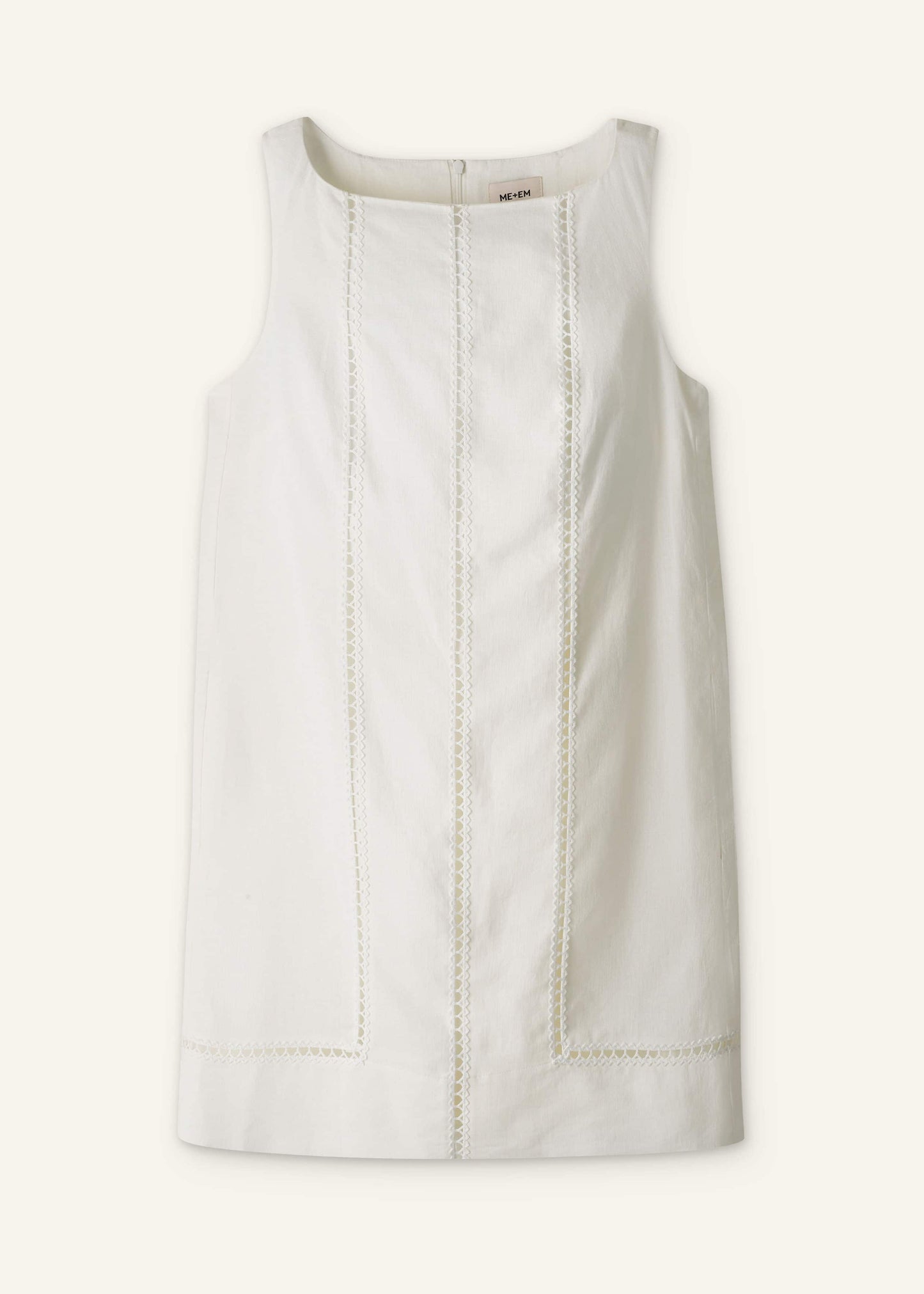 ME and EM Clothing White Crease-Less Linen Embroidered Midi Dress