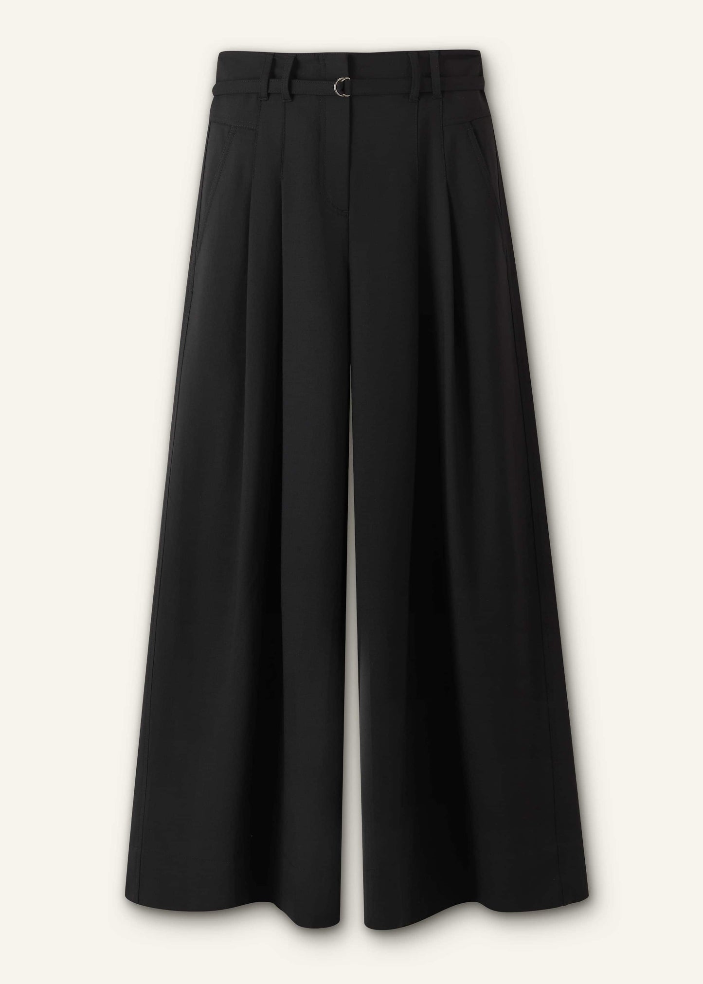 ME and EM Clothing Black Wool Ultra Wide-Leg Pleat Pant