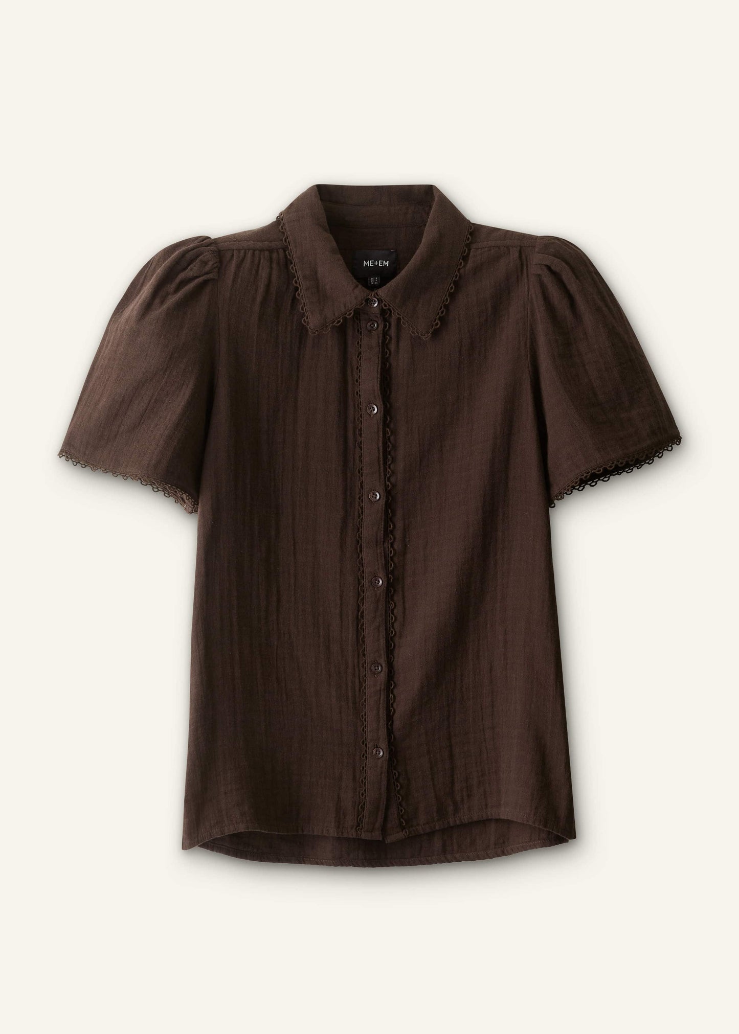 ME and EM Clothing Brown Cheesecloth Trim Detail Blouse