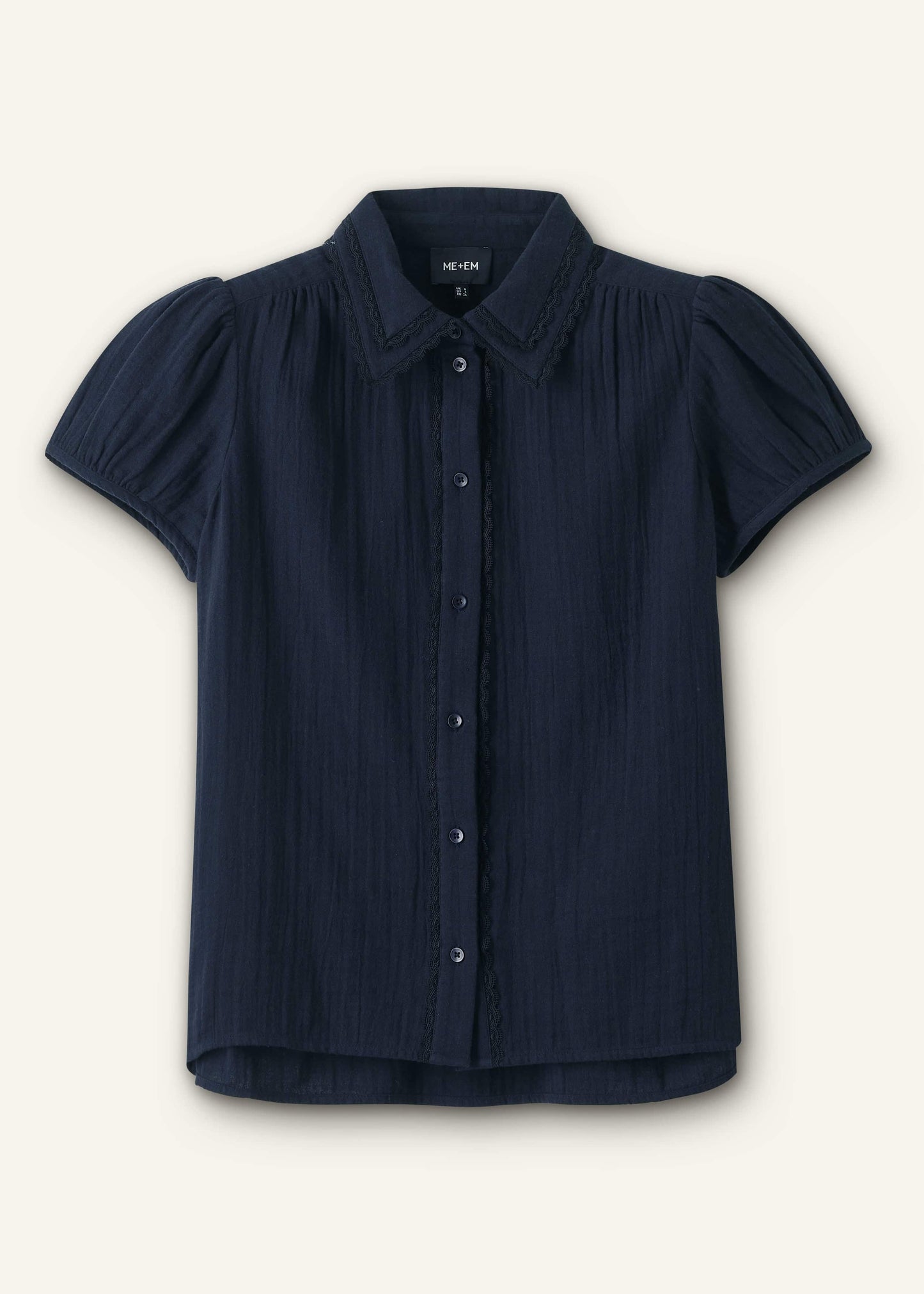 ME and EM Clothing Navy Cheesecloth Cap-Sleeve Blouse