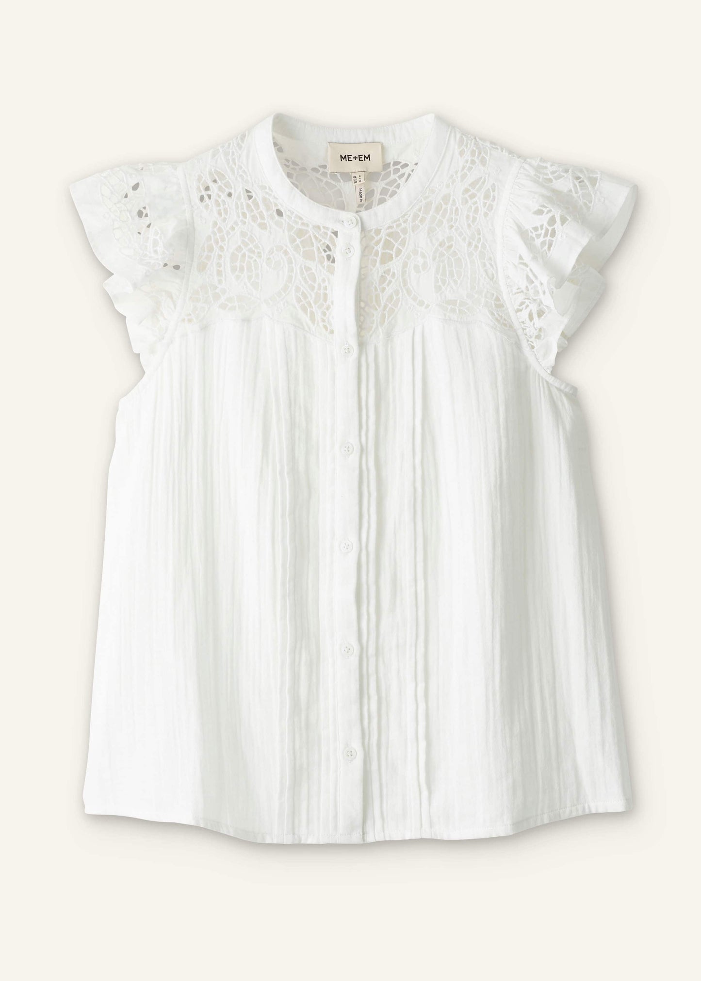 ME and EM Clothing White Cheesecloth Embroidered Swing Top