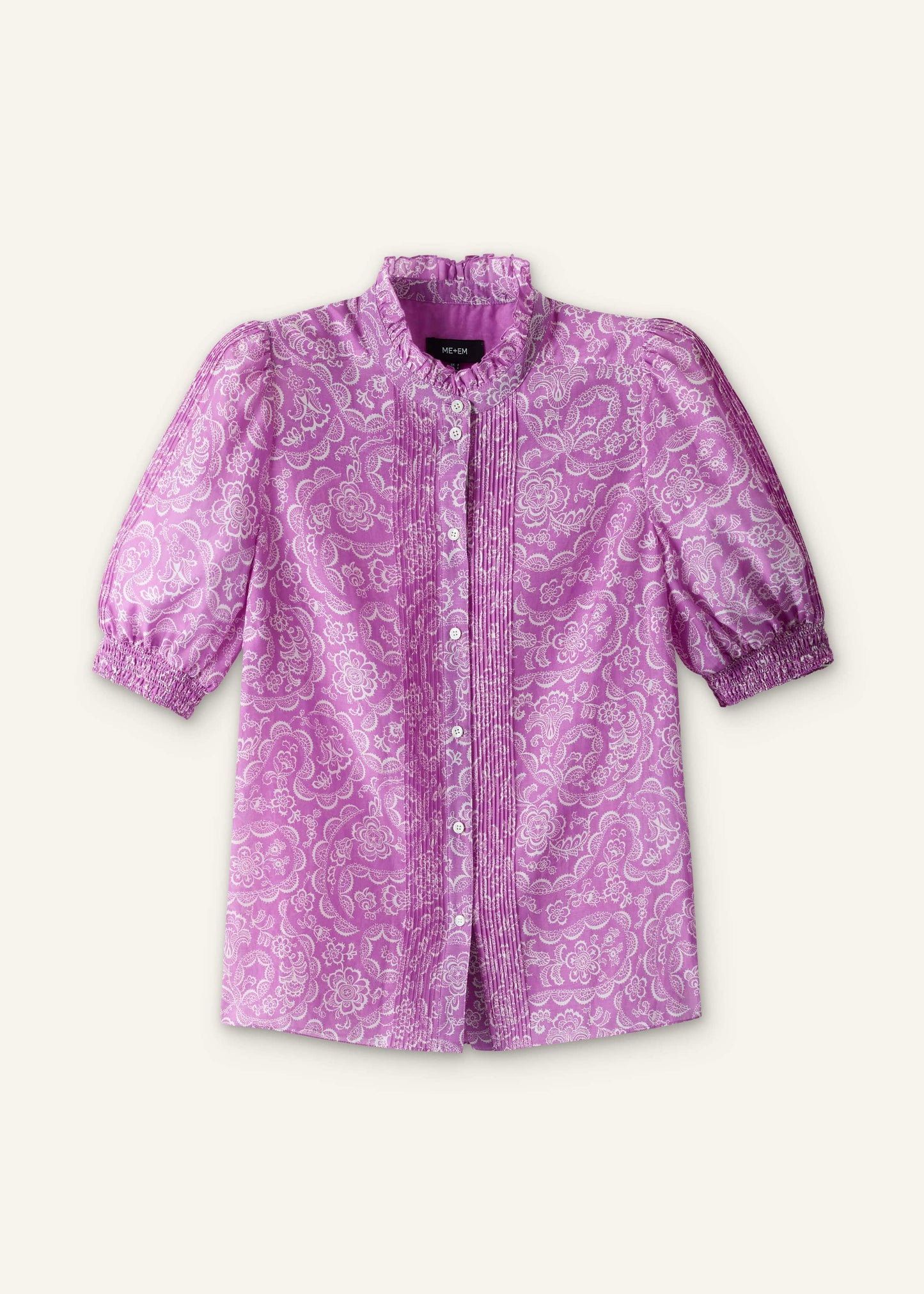 ME and EM Clothing Purple Silk Cotton Entangled Lace Print Straight Blouse
