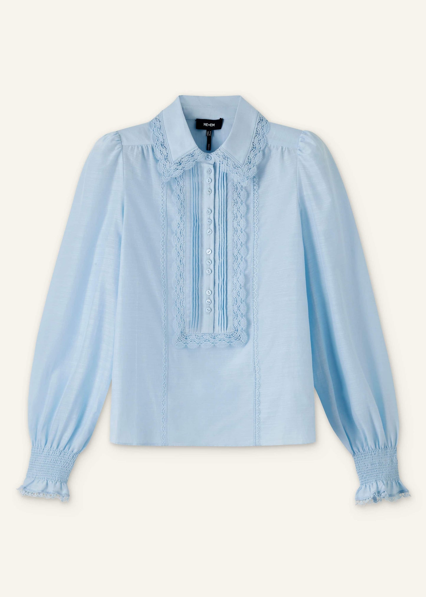 ME and EM Clothing Blue Silk Cotton Lace Trim Straight Blouse