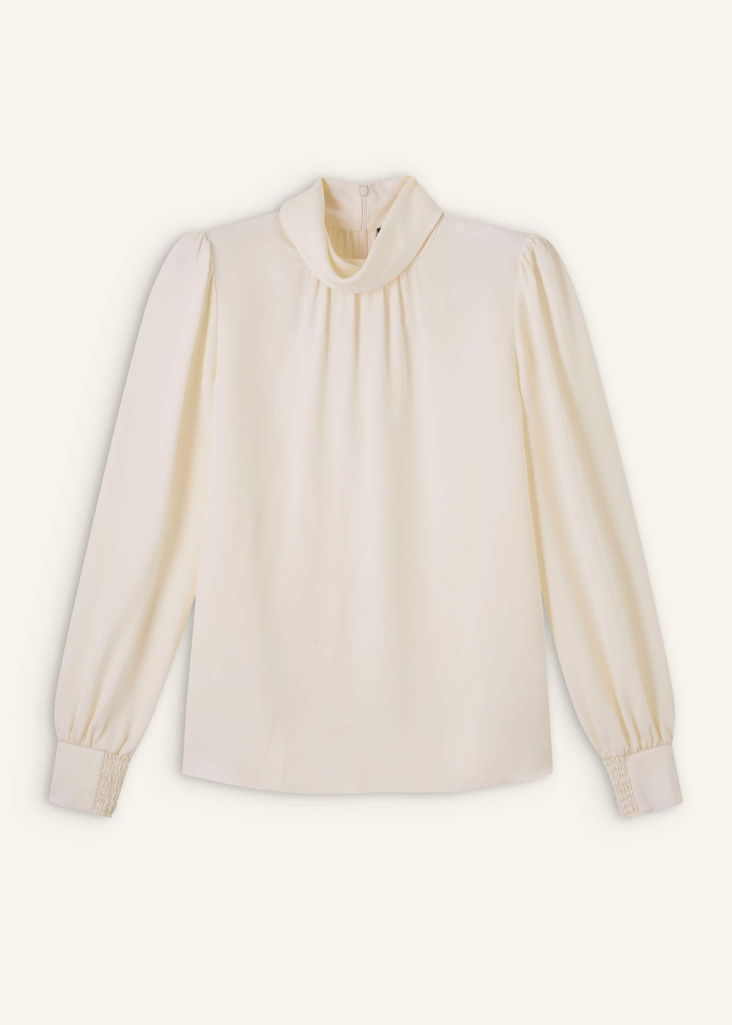 ME and EM Clothing Cream Silk High Neck Slim Cut Blouse