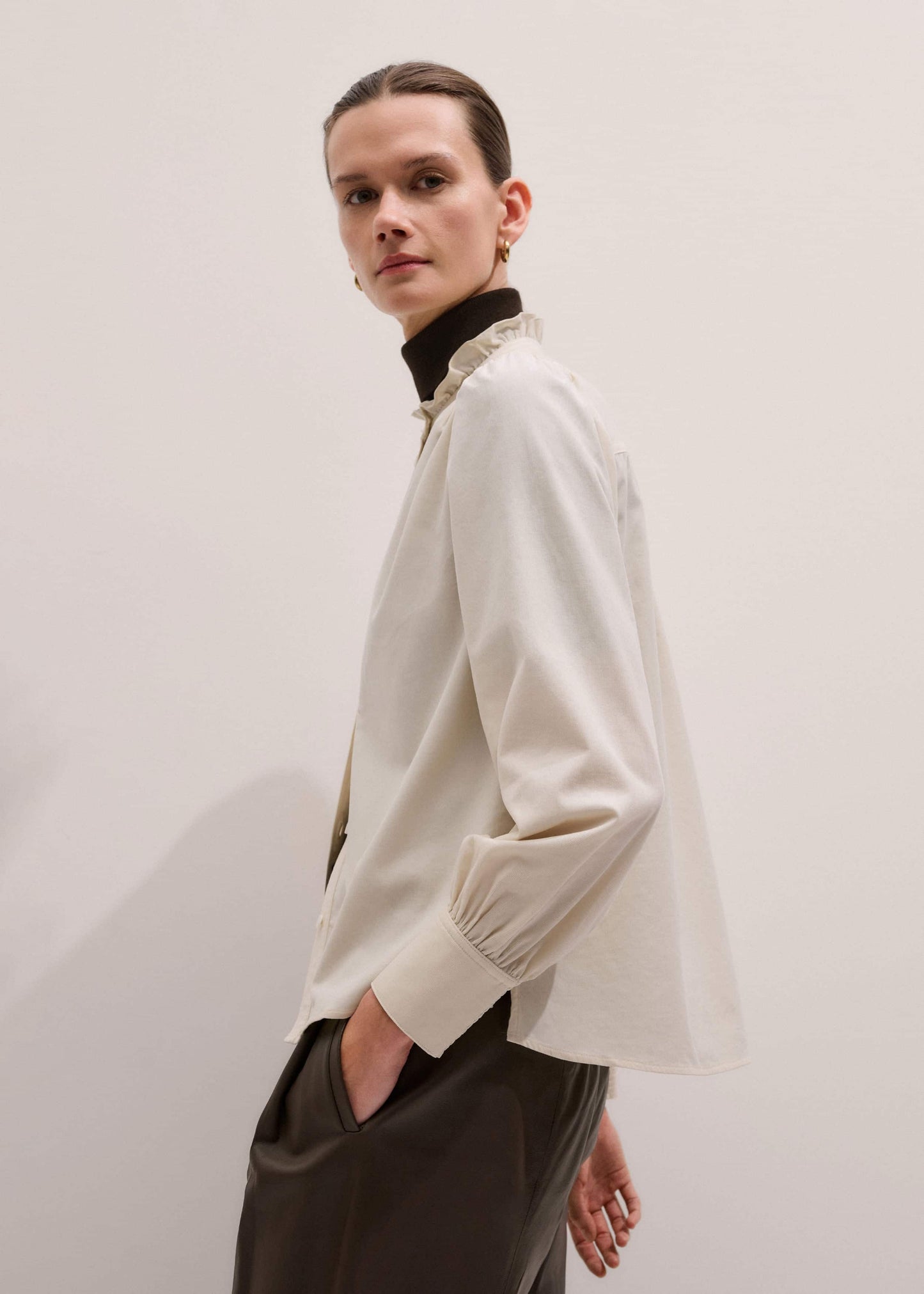 ME and EM Clothing Cream Super Soft Micro Cord Blouse
