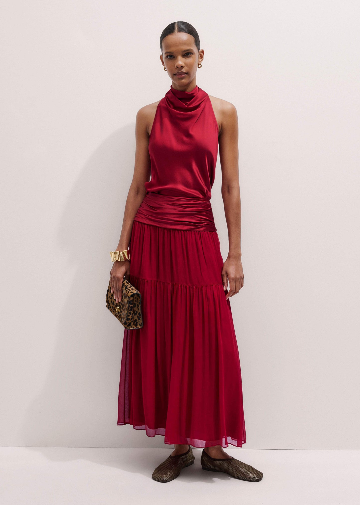 ME and EM Clothing Red Silk Satin Halterneck Sleeveless Top