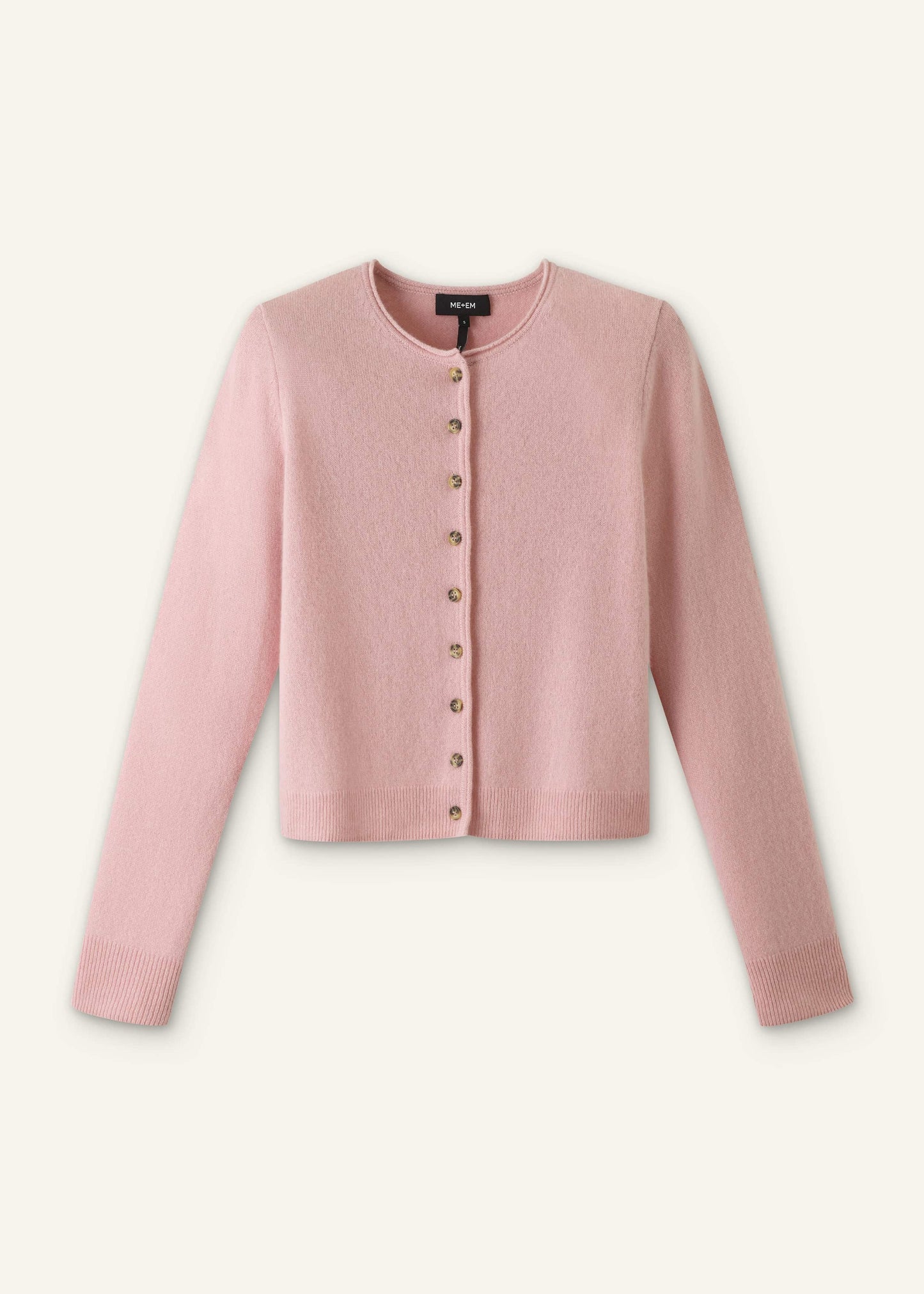 ME and EM Clothing Pink Cashmere Roll Trim Straight Cardigan