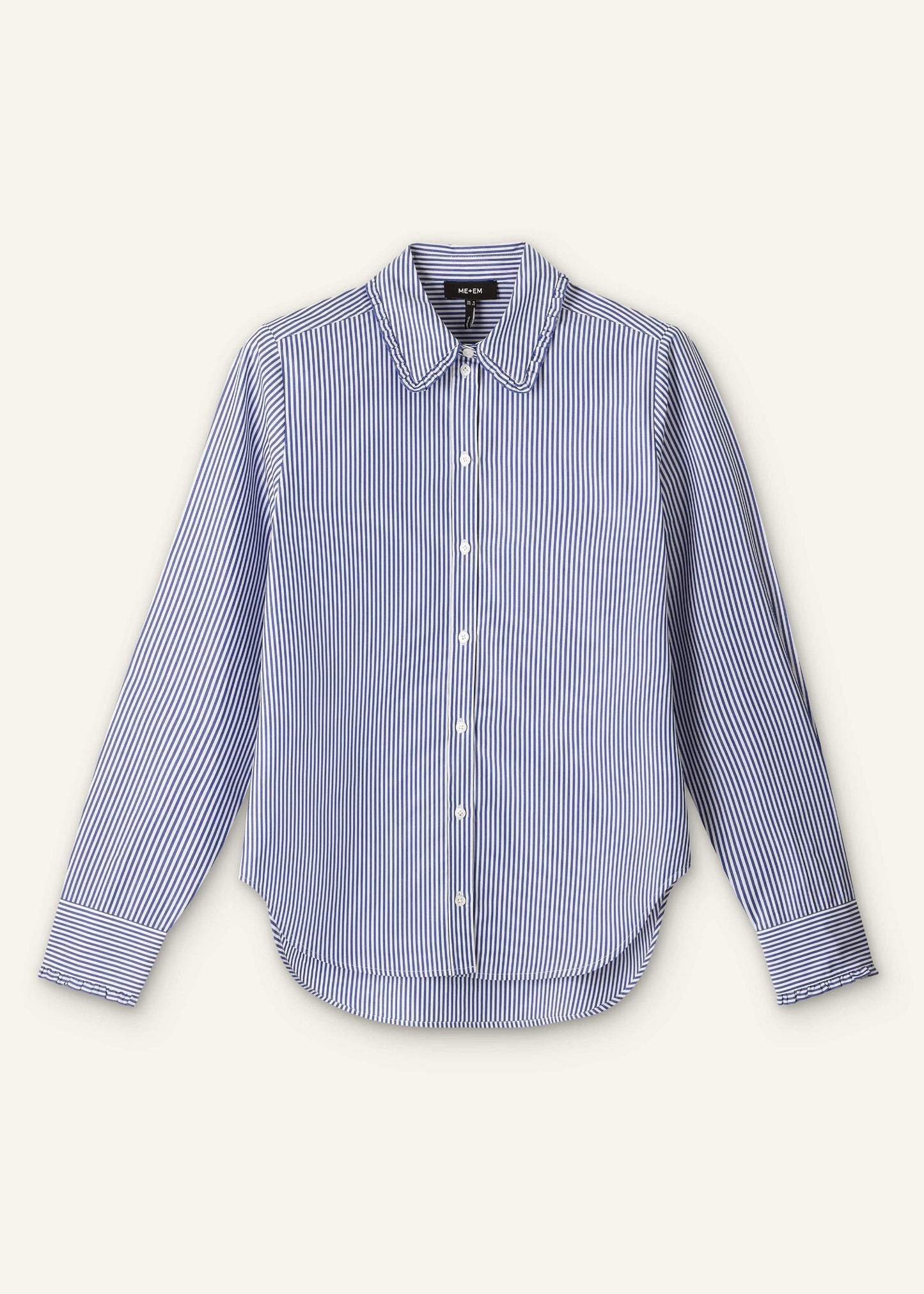 ME and EM Clothing Navy Stripe Frill Collar Forever Shirt