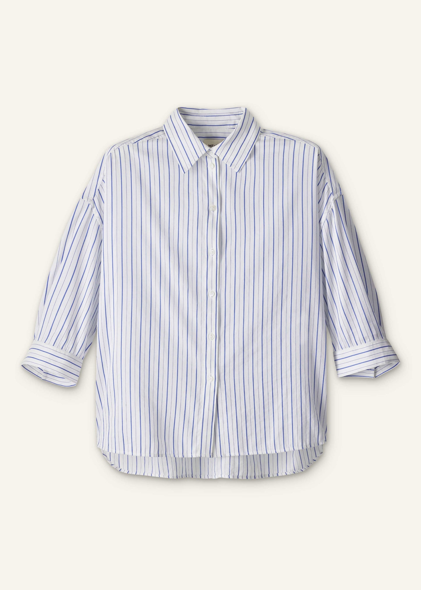 ME and EM Clothing Blue Boxy Striped Crop Sleeve Shirt