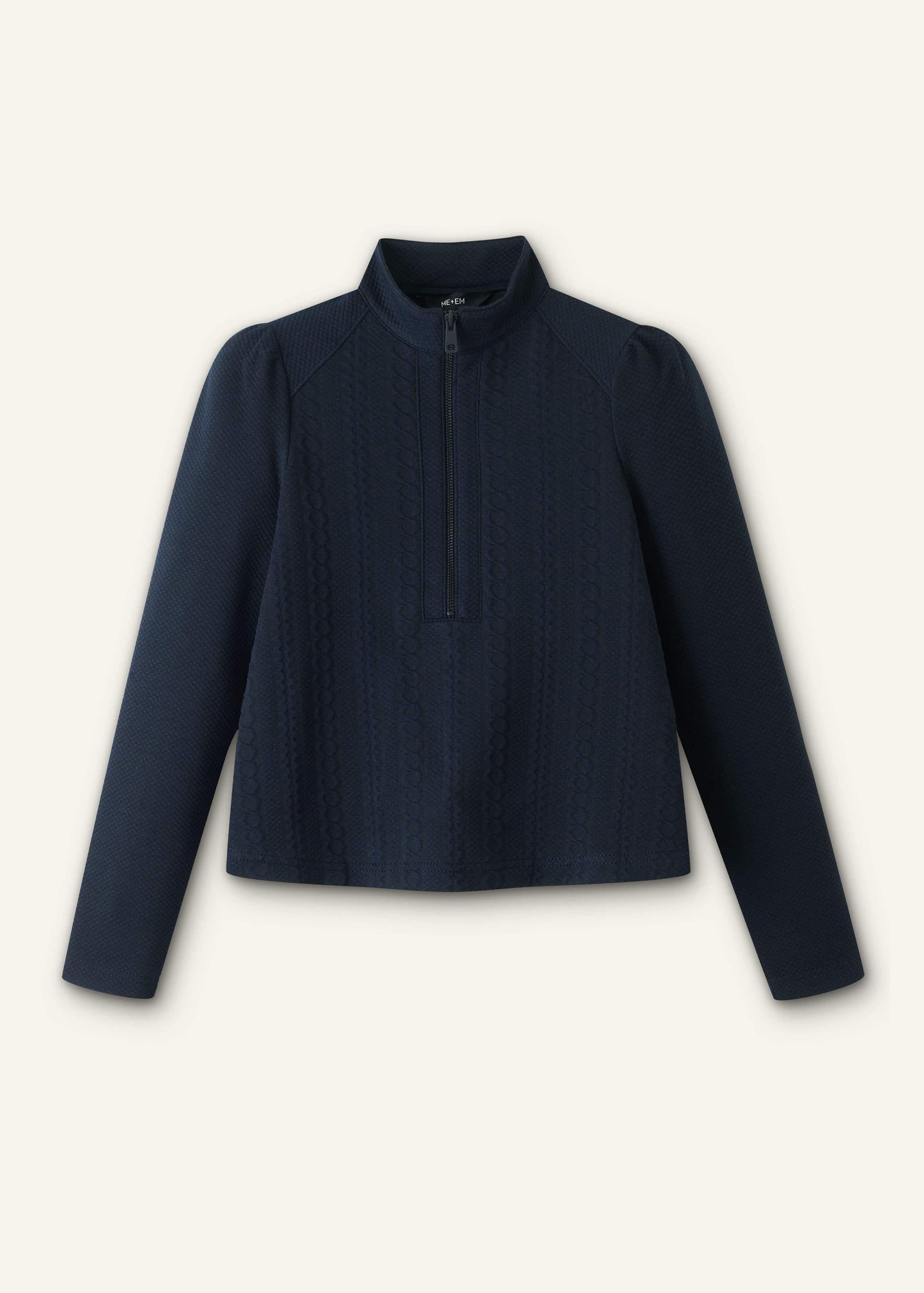 ME and EM Clothing Navy Cable Jacquard Half-Zip Top