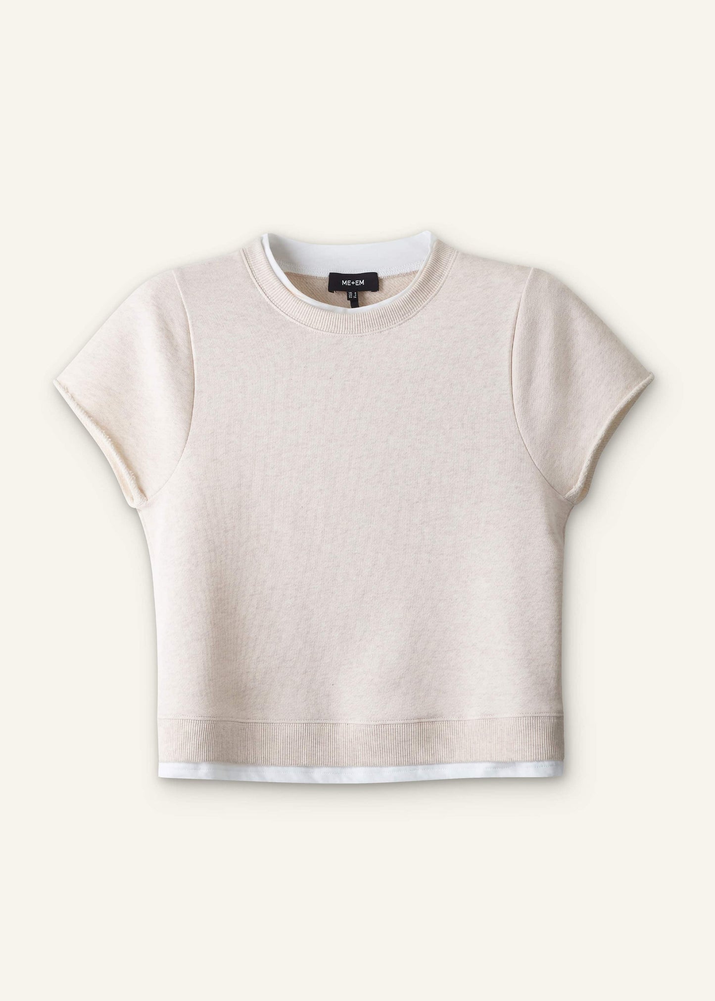 ME and EM Clothing Oatmeal Double Layer Short Sleeve Sweatshirt