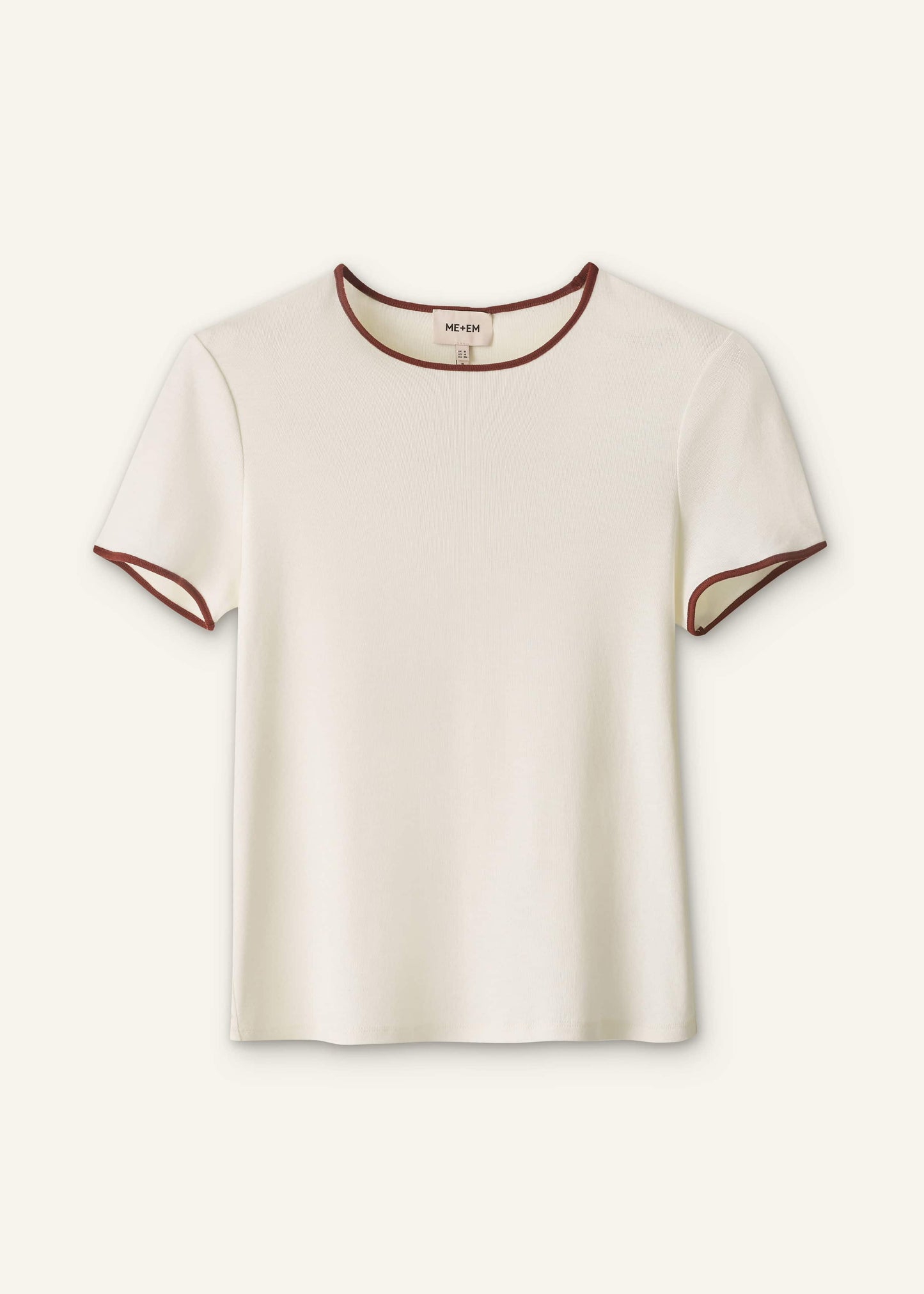 ME and EM Clothing Cream Contrast Trim Slim Tee