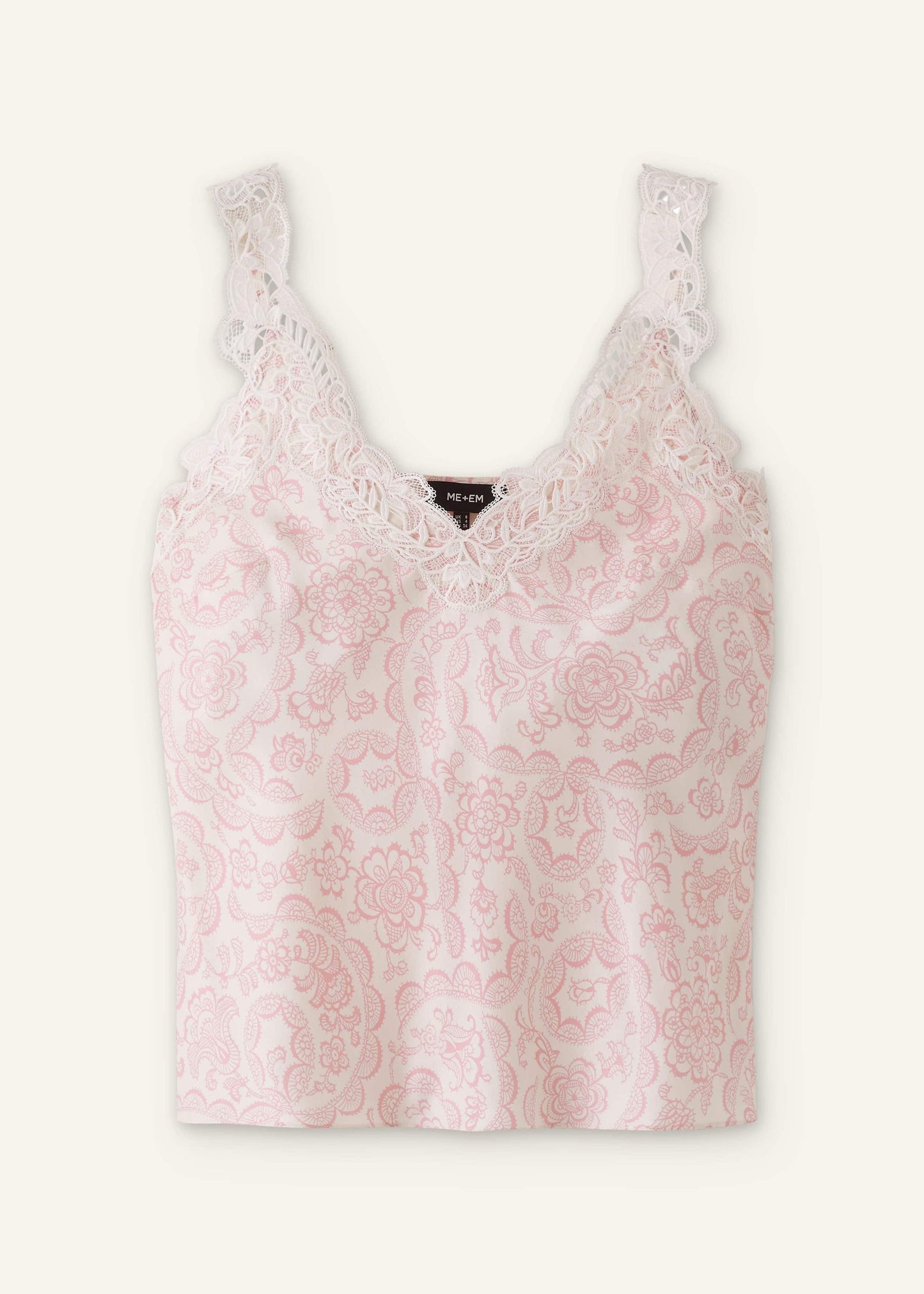ME and EM Clothing Cream Silk Satin Entangled Lace Trim Cami Top