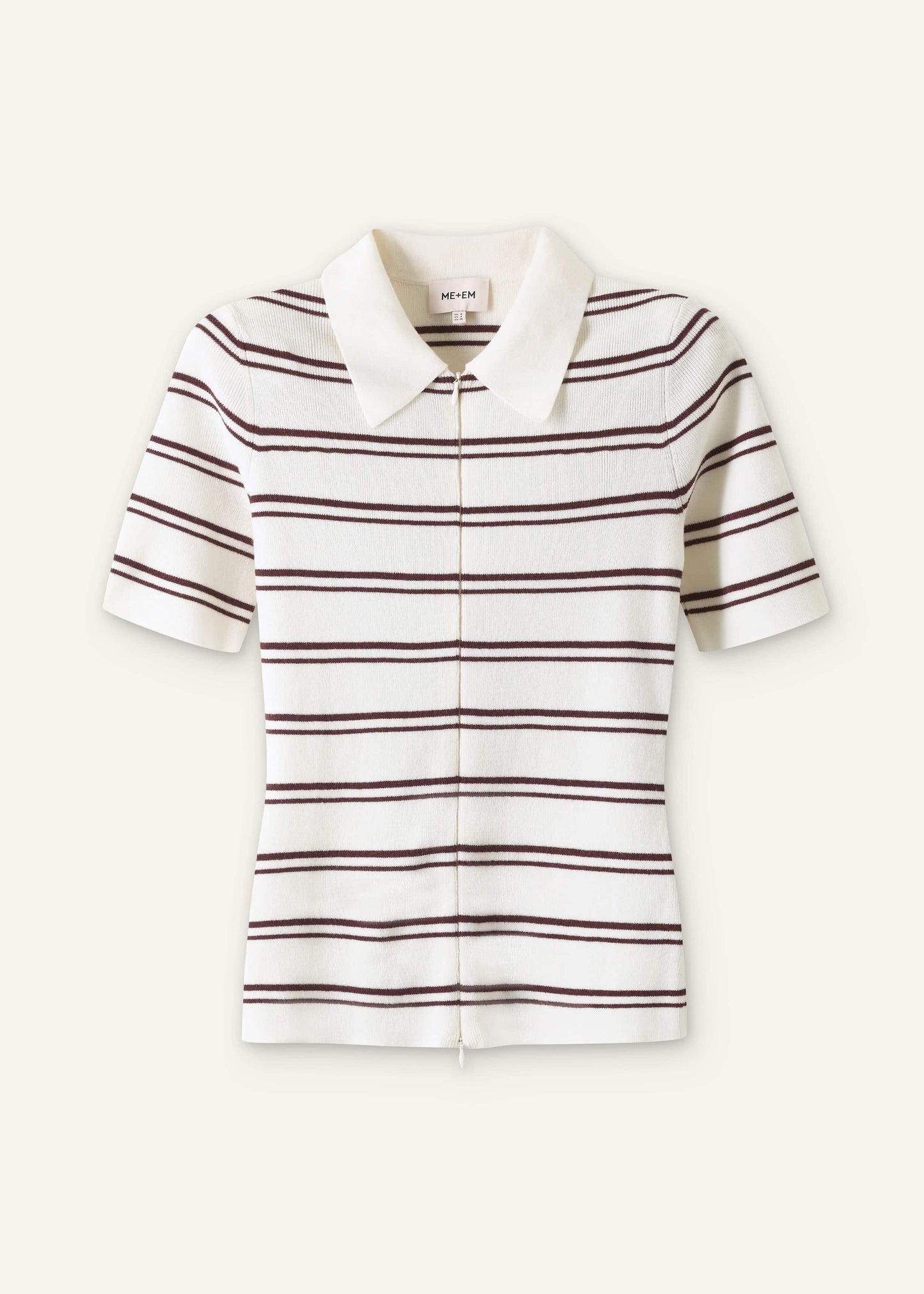 ME and EM Clothing Cream Two-Way Zip Stripe Slim Tee