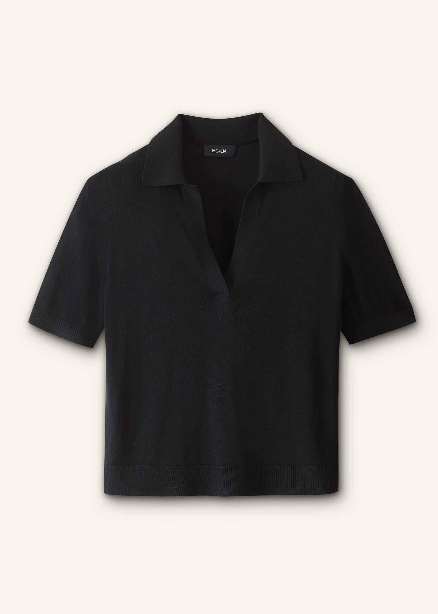 ME and EM Clothing Black Silk Slim Knit Polo Tee
