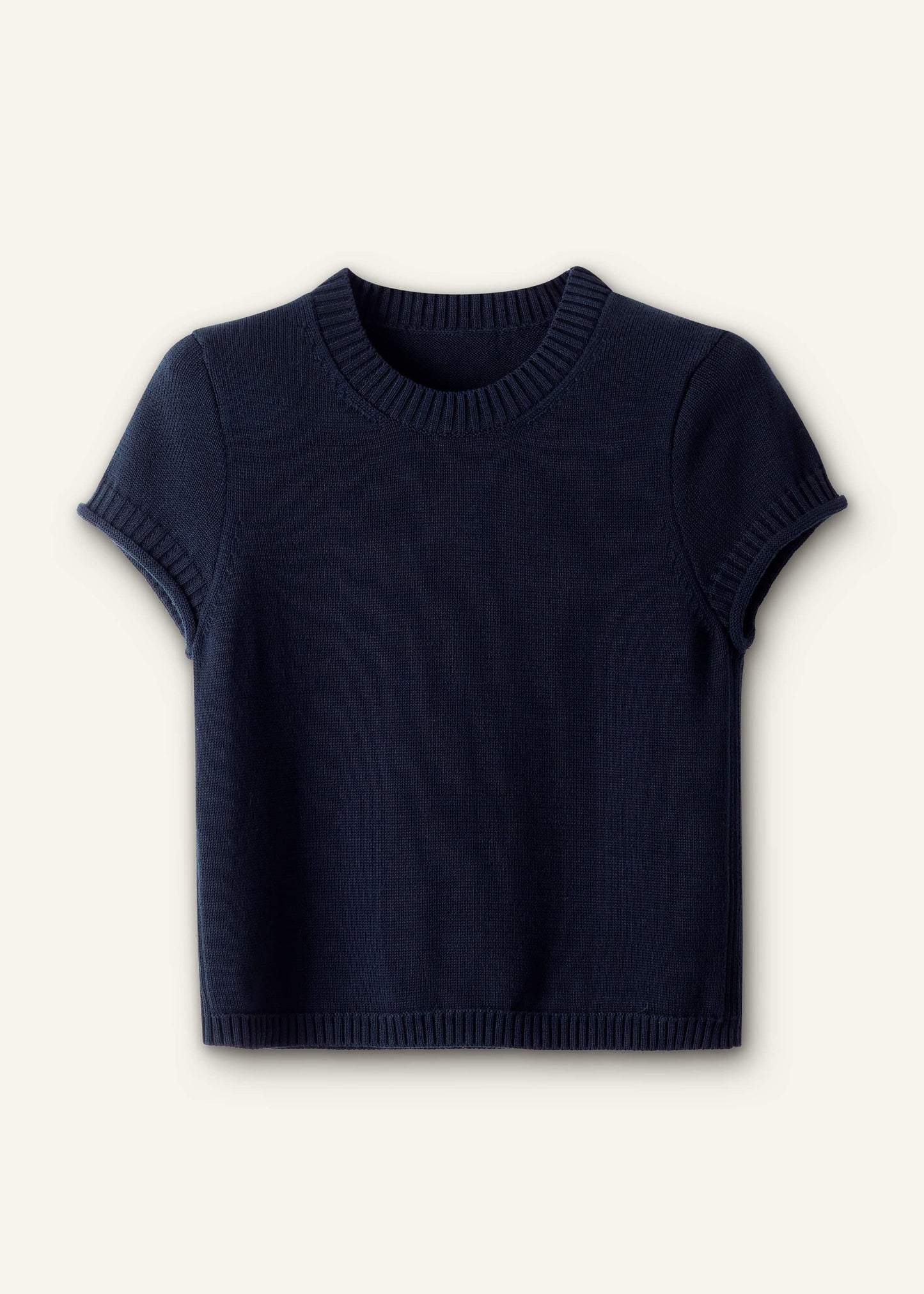 ME and EM Clothing Navy Shrunken Straight Knit Baby Tee