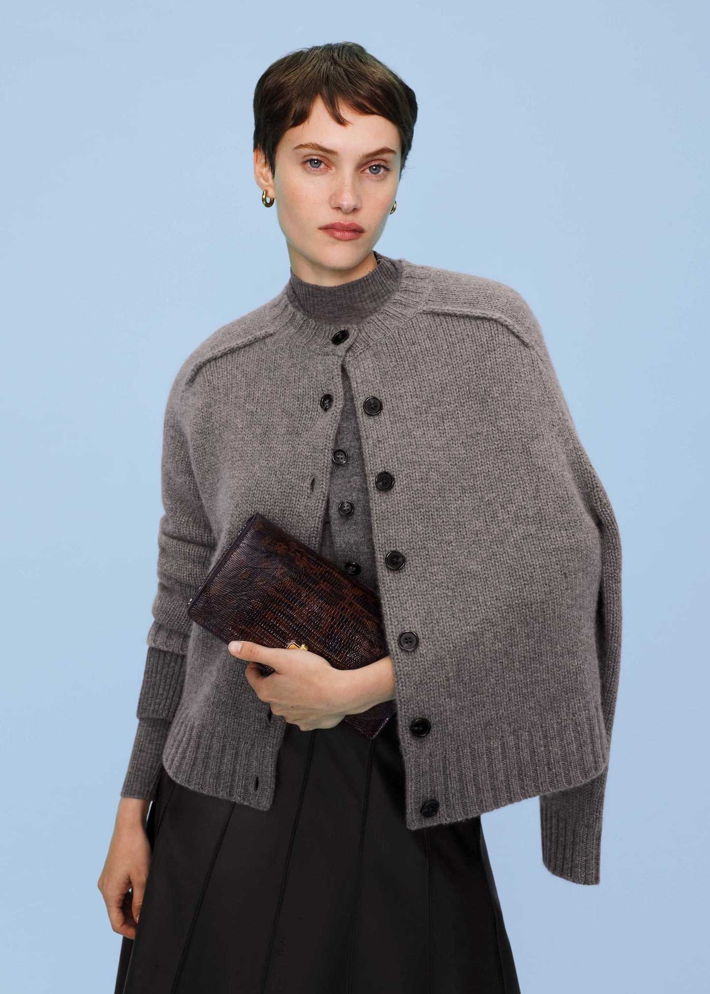 ME and EM Clothing Brown Cashmere Relaxed Saddle Shoulder Cardigan