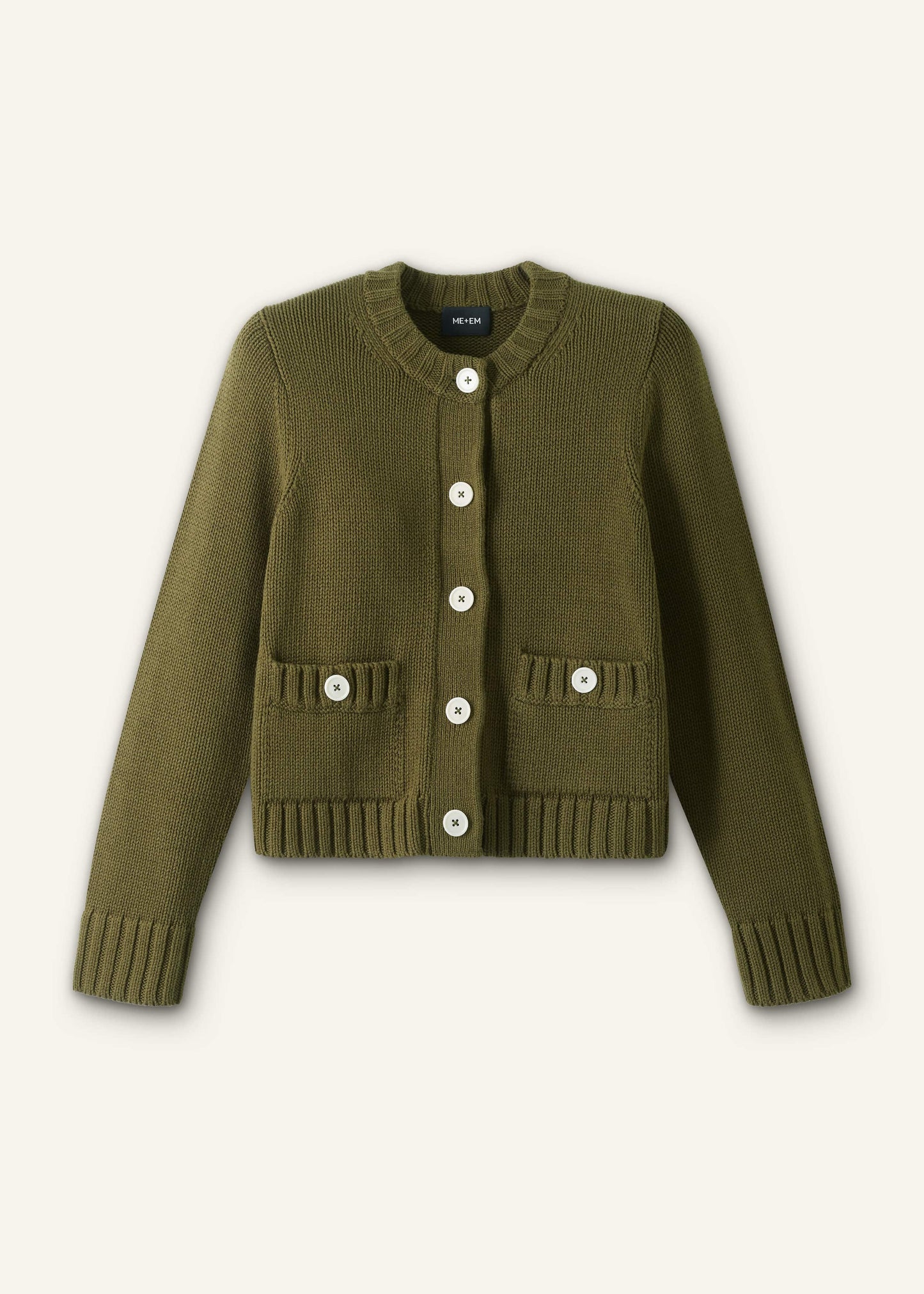 ME and EM Clothing Olive Green Straight Crop Cardigan