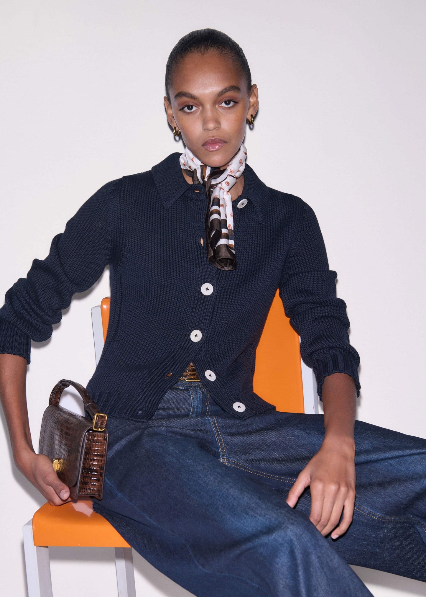 ME and EM Clothing Navy Slim Collared Cardigan