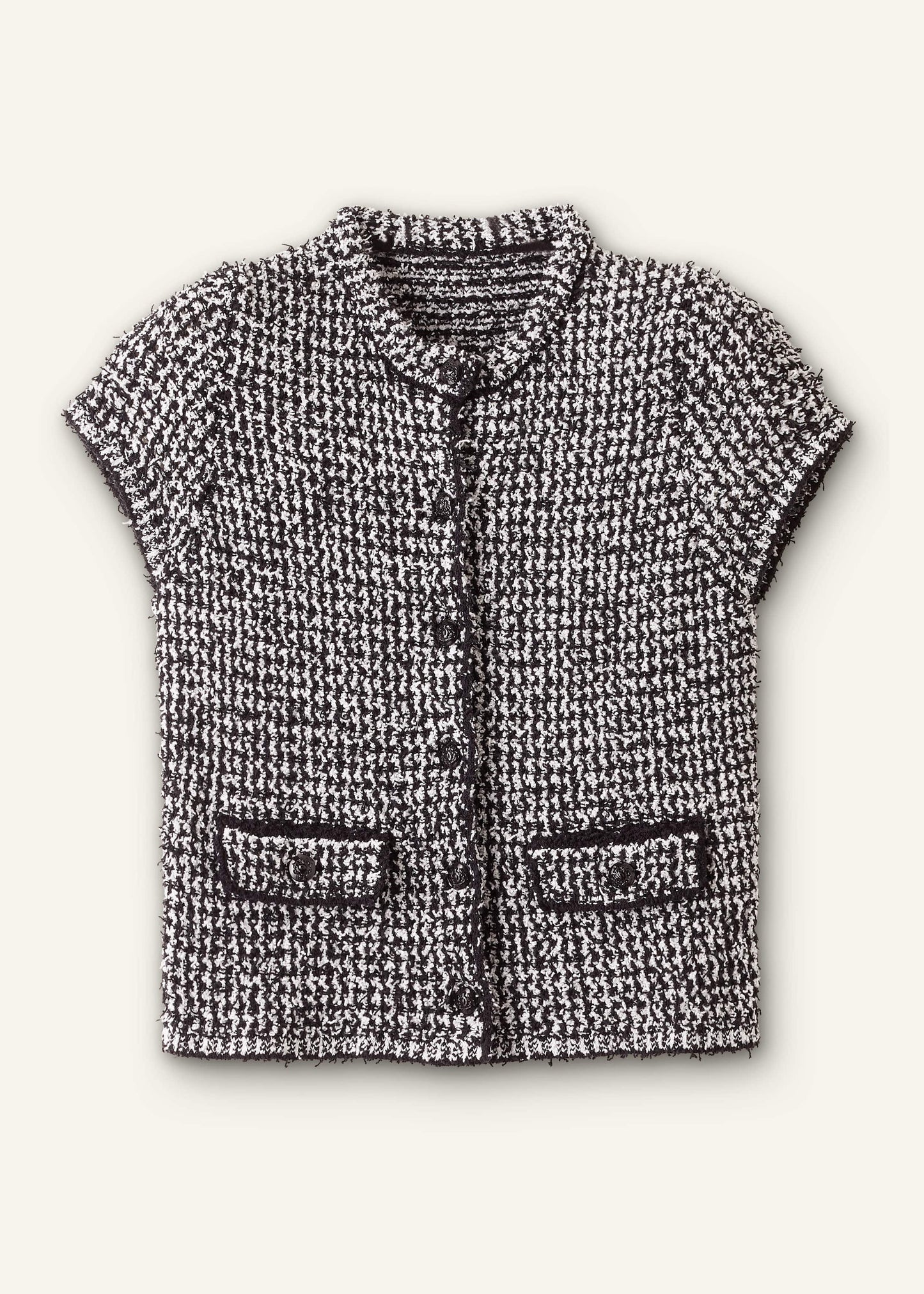 ME and EM Clothing Black Tweed Knit Pouf Sleeve Crop Jacket