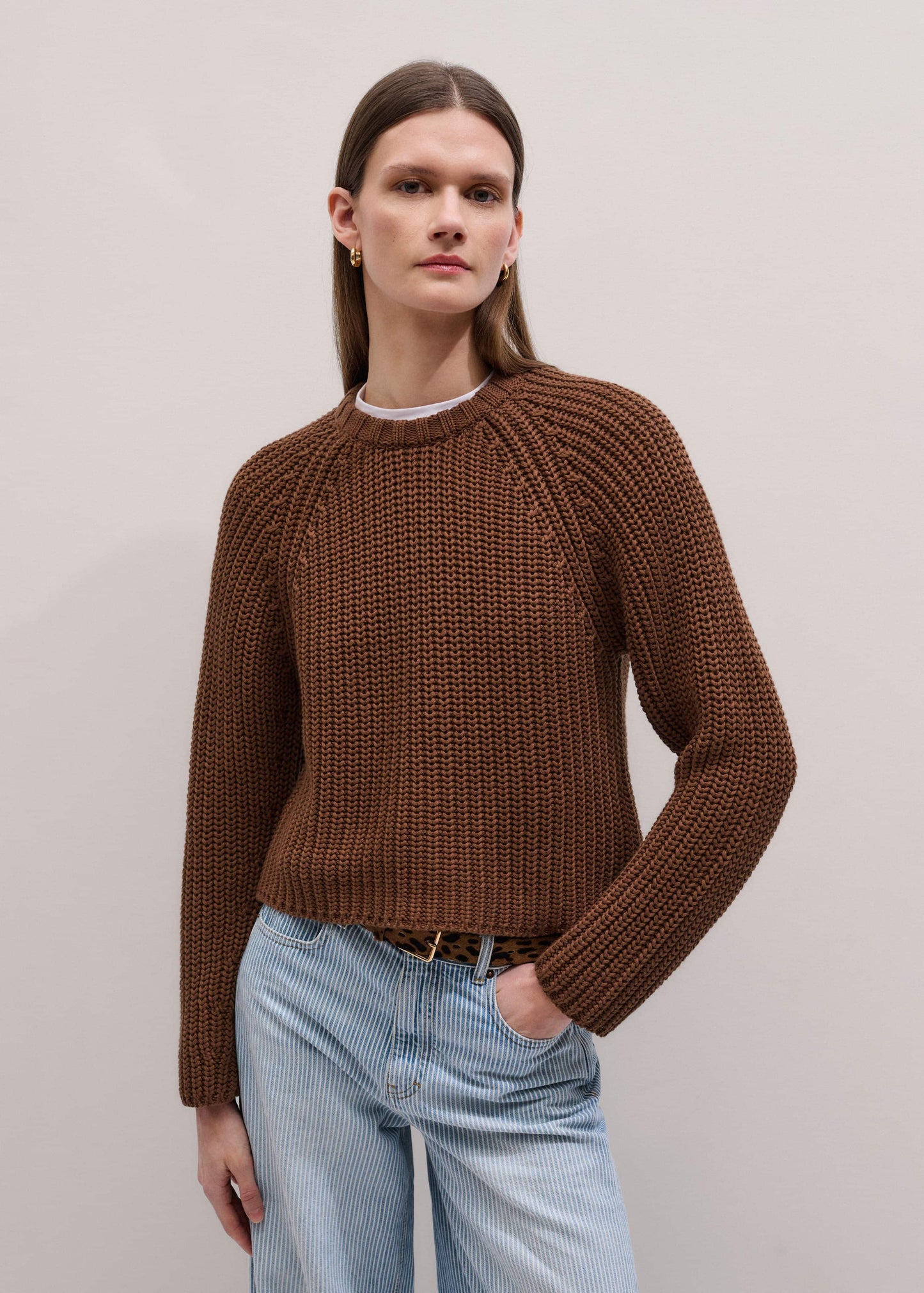 ME and EM Clothing Brown Chunky Cotton Raglan Sweater