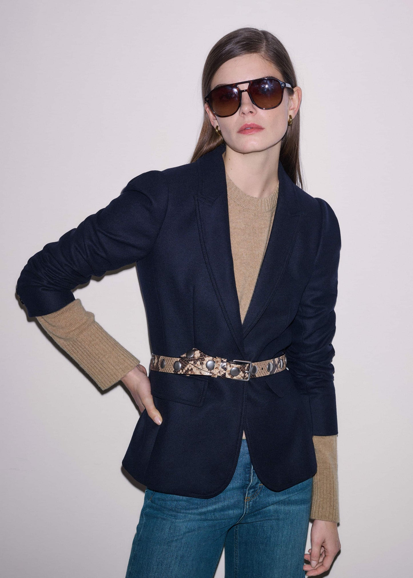 ME and EM Clothing Navy Feminine Sleeve Fitted Blazer