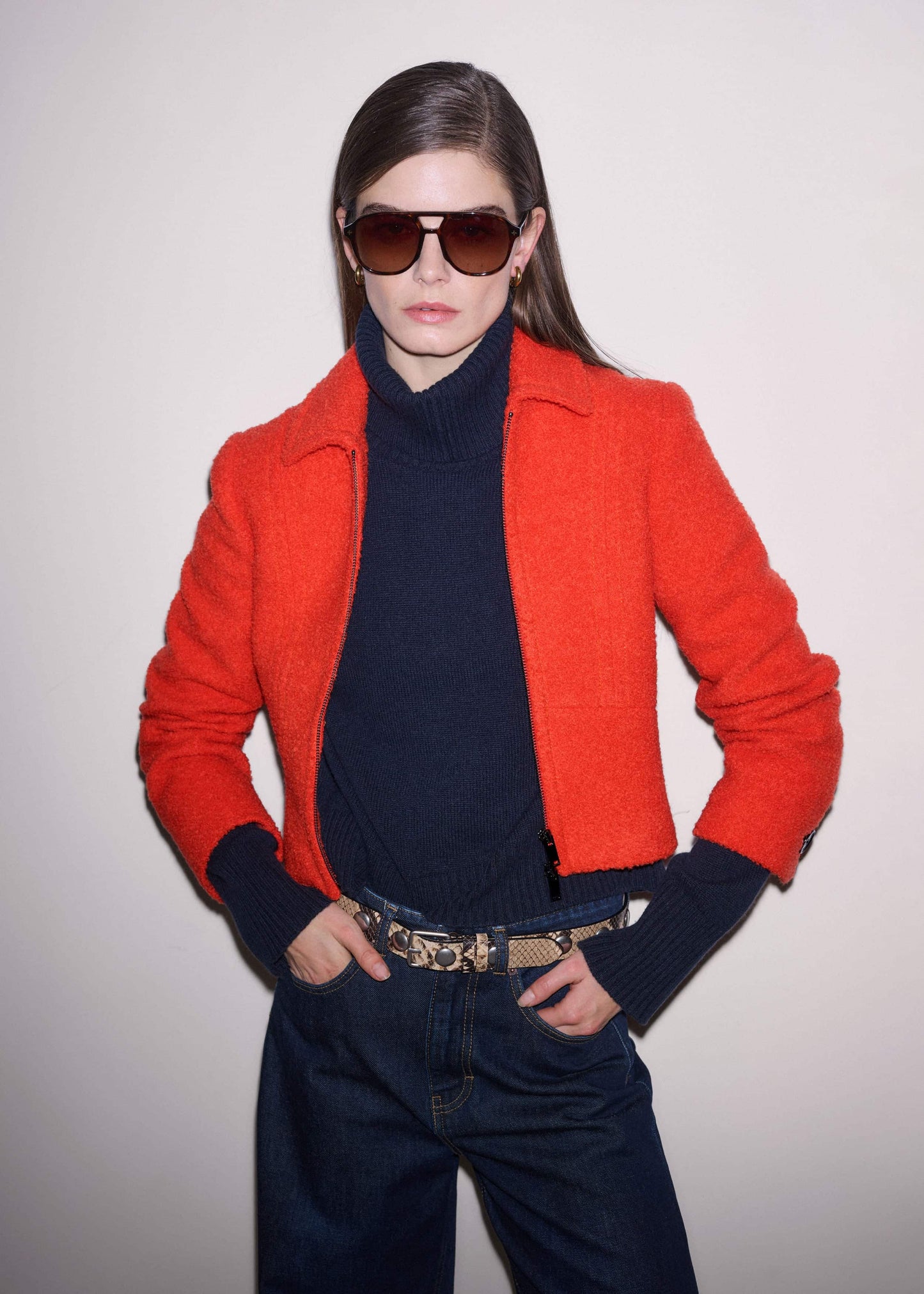 ME and EM Clothing Orange Cropped Bouclé Jacket