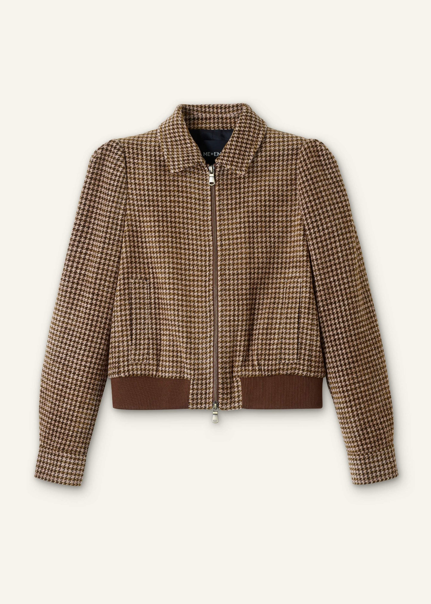 ME and EM Clothing Brown Super Soft Houndstooth Bomber Jacket
