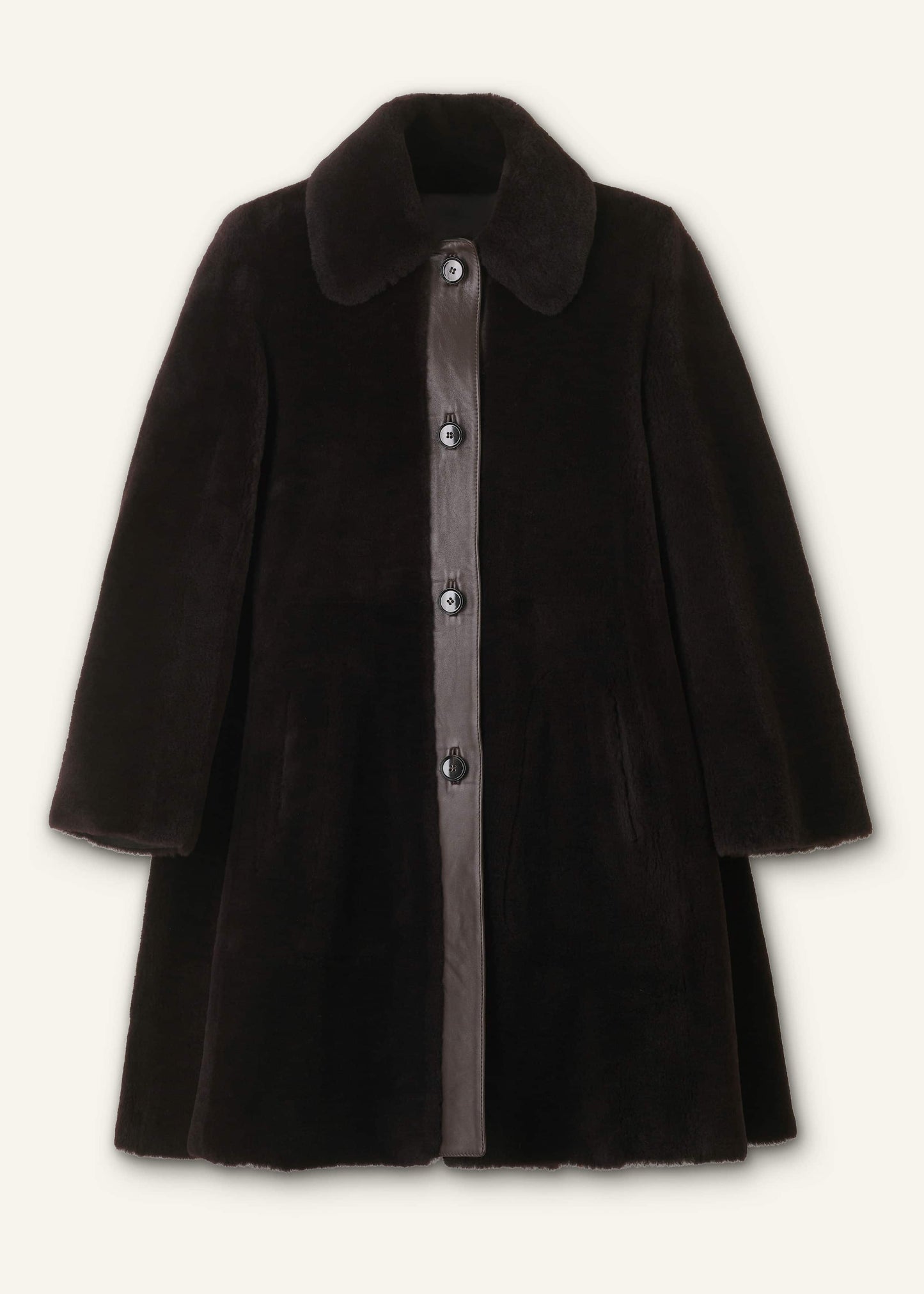 ME and EM Clothing Brown Luxe Shearling Leather Mix Swing Coat
