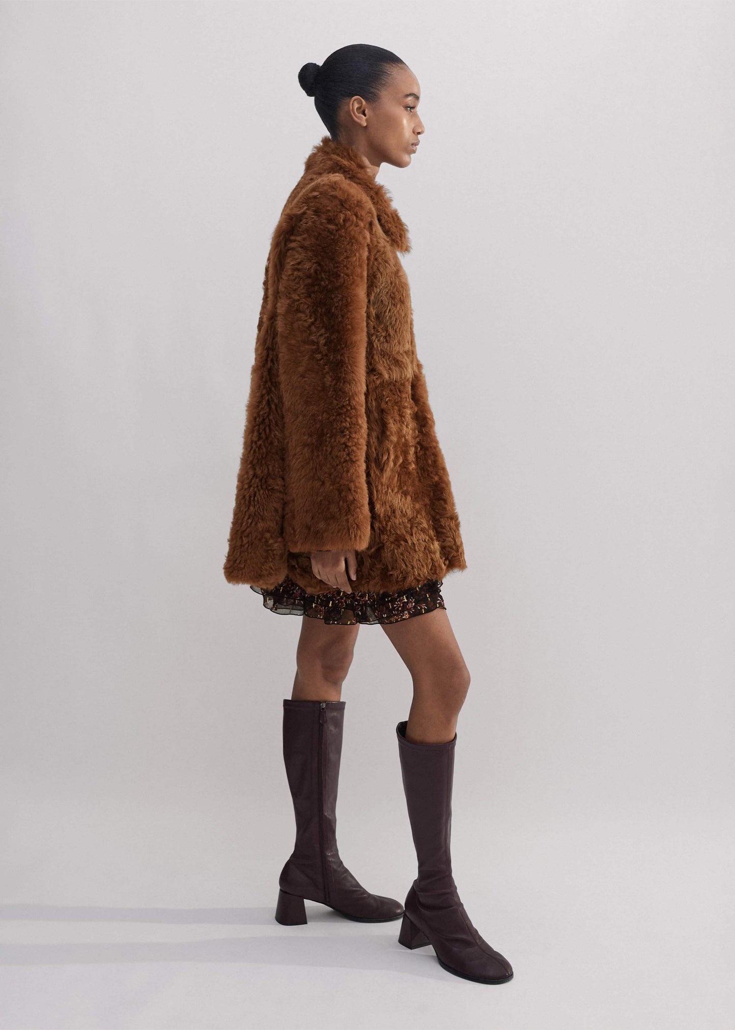 ME and EM Clothing Brown Luxe Shearling Swing Coat