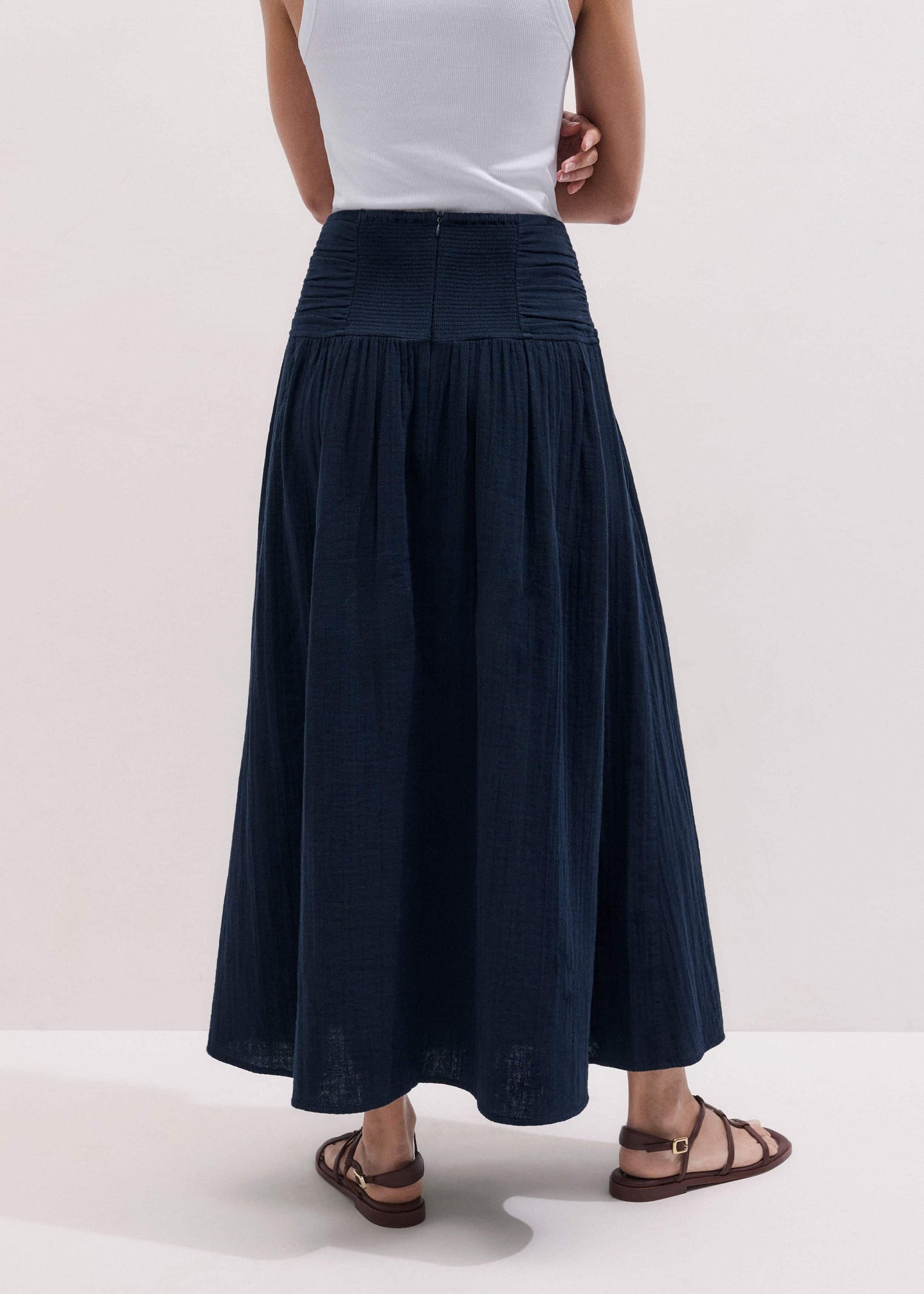ME and EM Clothing Navy Cheesecloth Relaxed Maxi Skirt
