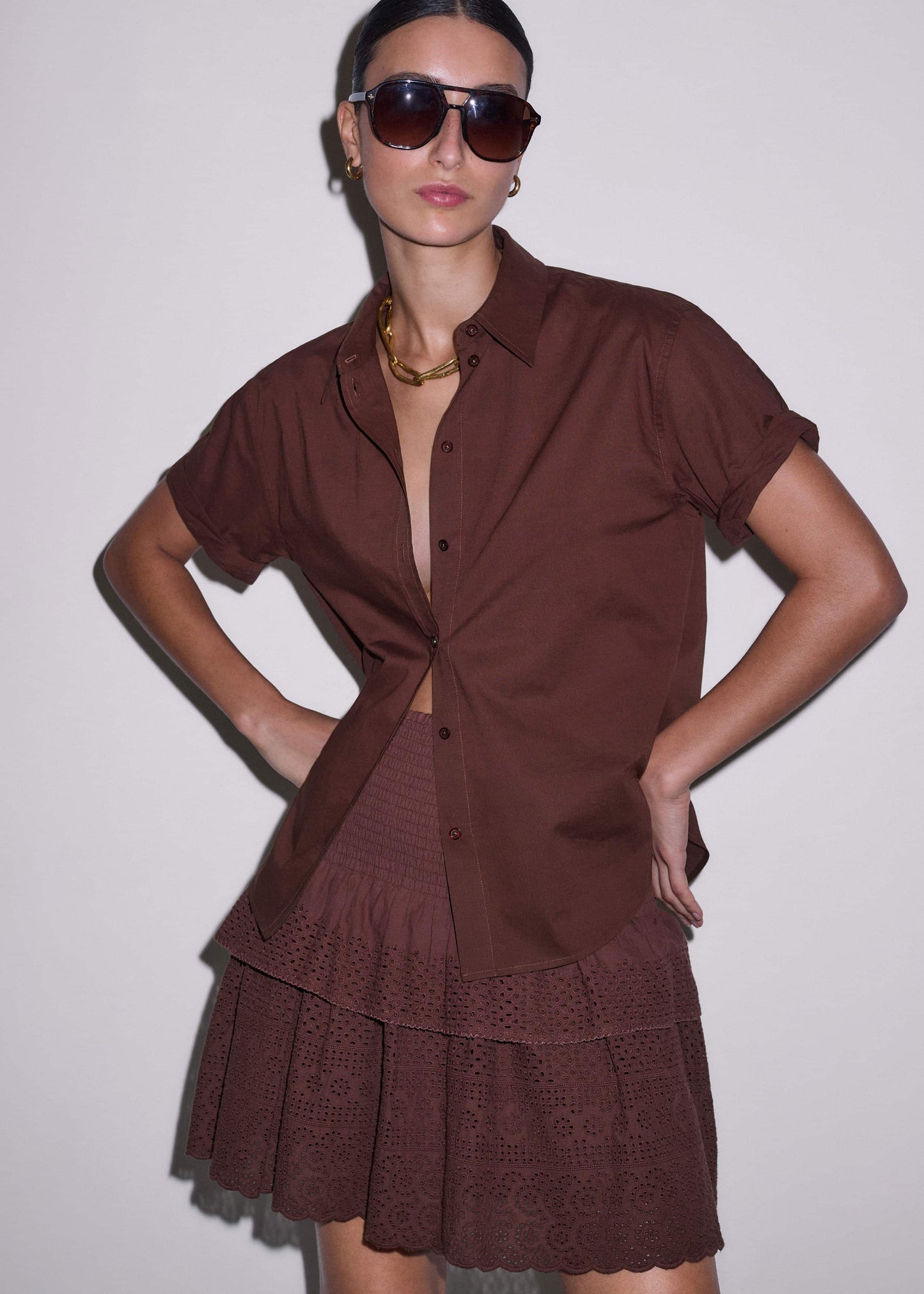 ME and EM Clothing Cinnamon Brown Turn-Up Cuff Shirt Co-ord
