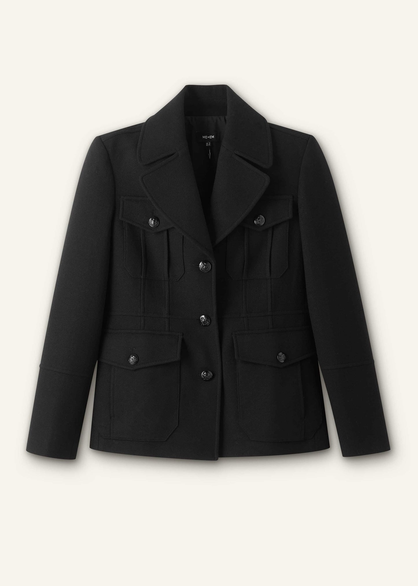 ME and EM Clothing Black Longline Fitted Military Jacket