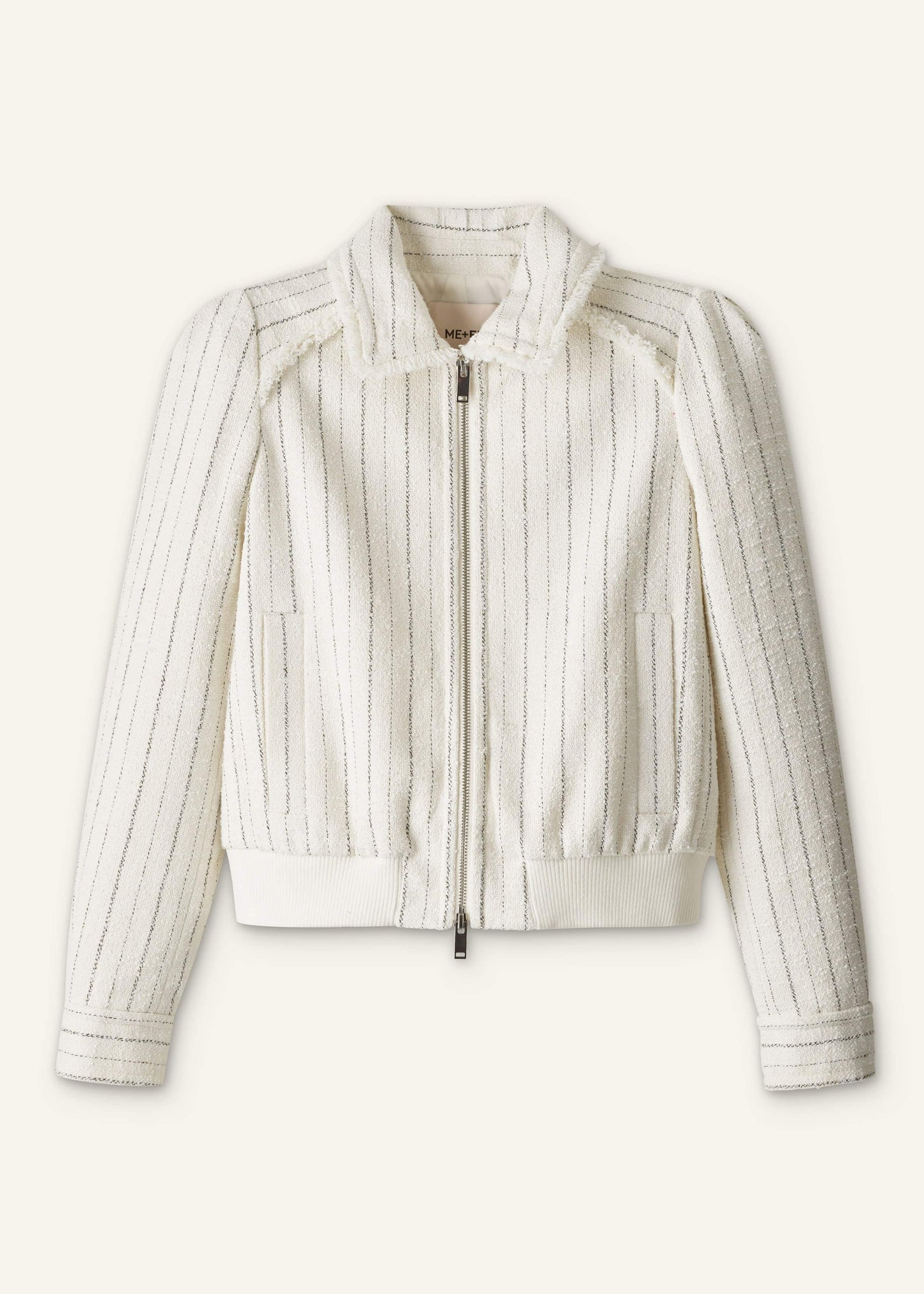 ME and EM Clothing Ivory Stripe Bomber Jacket