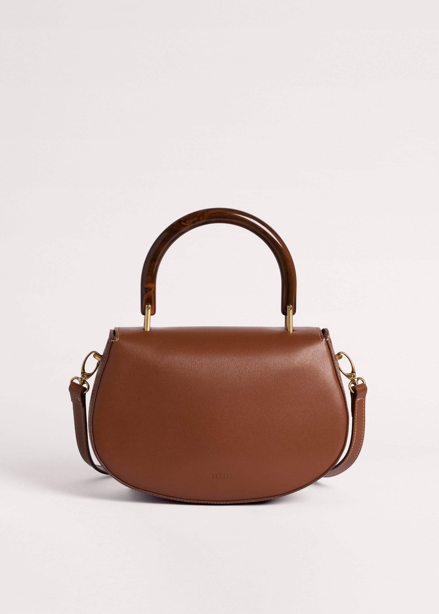 ME and EM Clothing Dark Tan Resin Top Handle Structured Saddle Bag