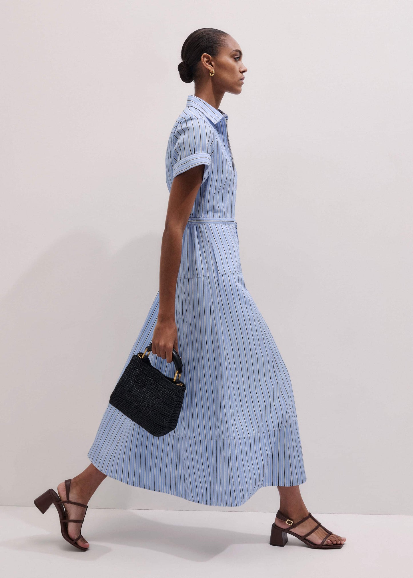 ME and EM Clothing Blue Drawstring Waist Zip Neck Maxi Shirt Dress