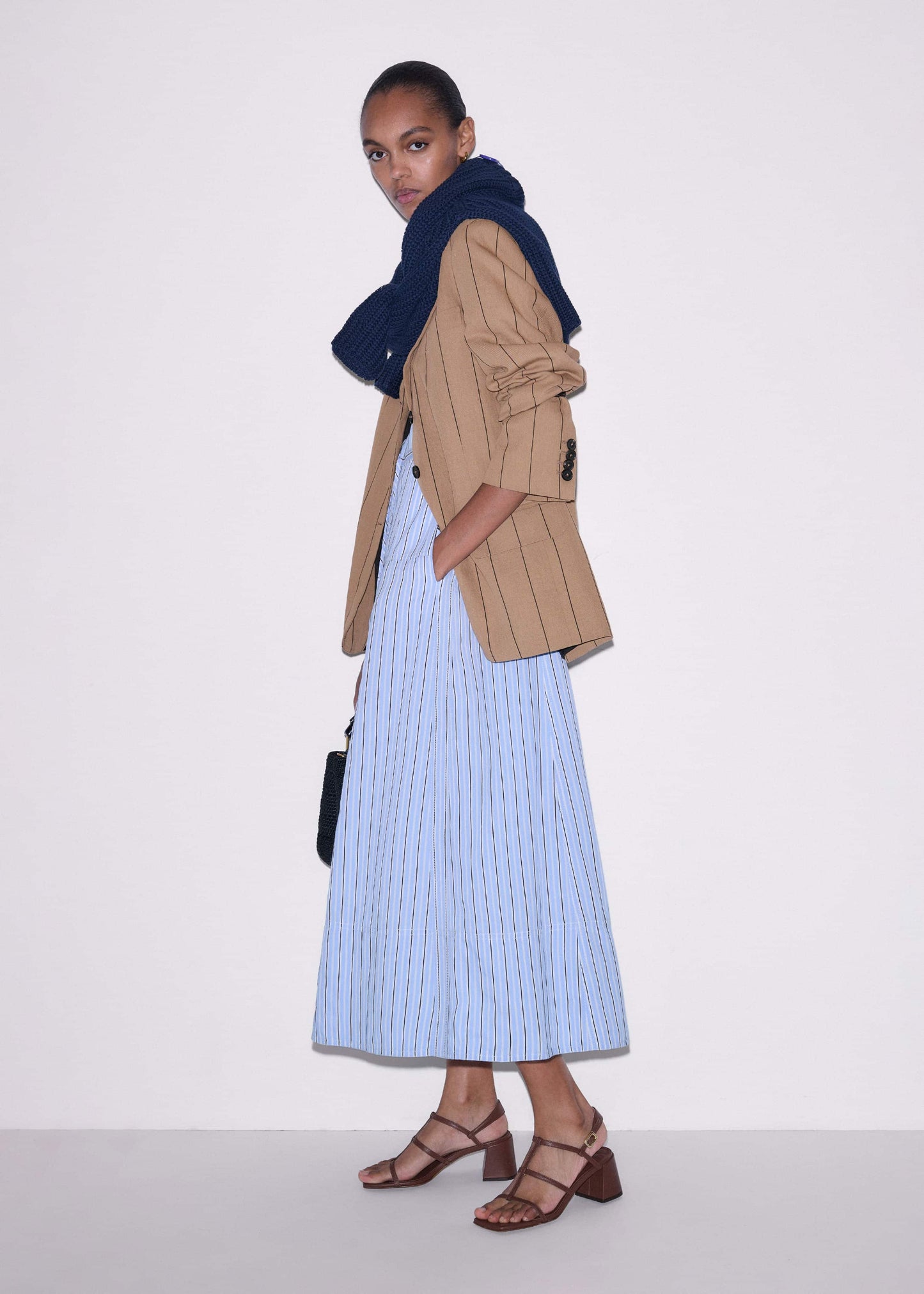 ME and EM Clothing Blue Drawstring Waist Zip Neck Maxi Shirt Dress
