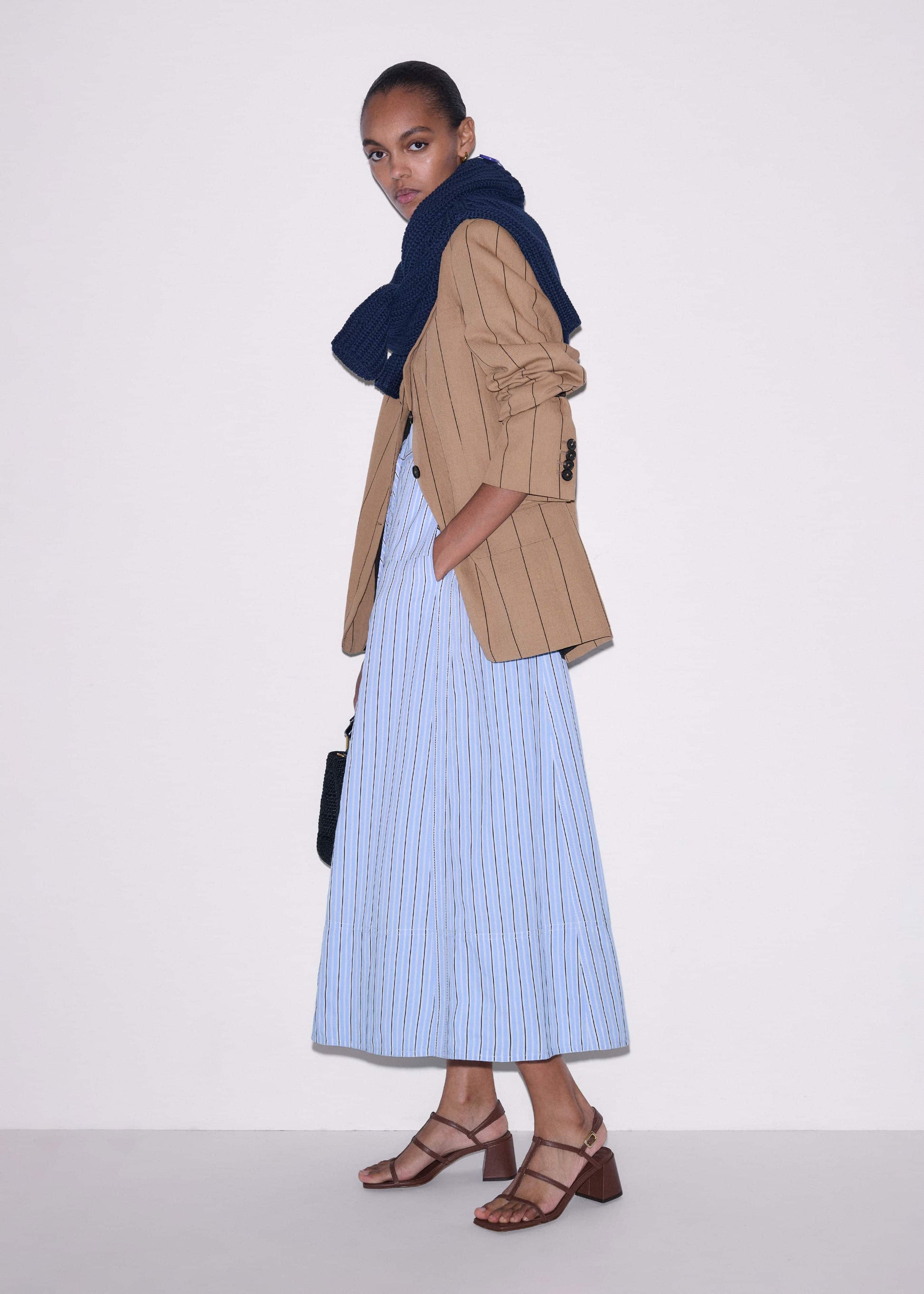 ME and EM Clothing Blue Drawstring Waist Zip Neck Maxi Shirt Dress