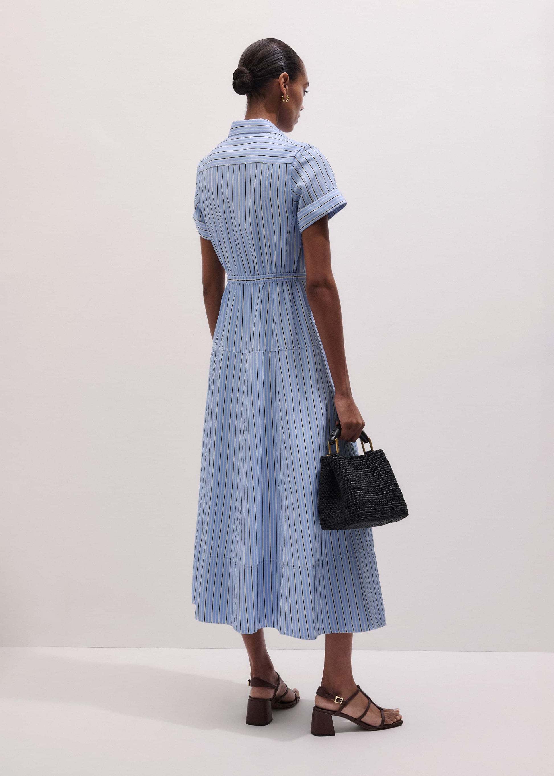 ME and EM Clothing Blue Drawstring Waist Zip Neck Maxi Shirt Dress