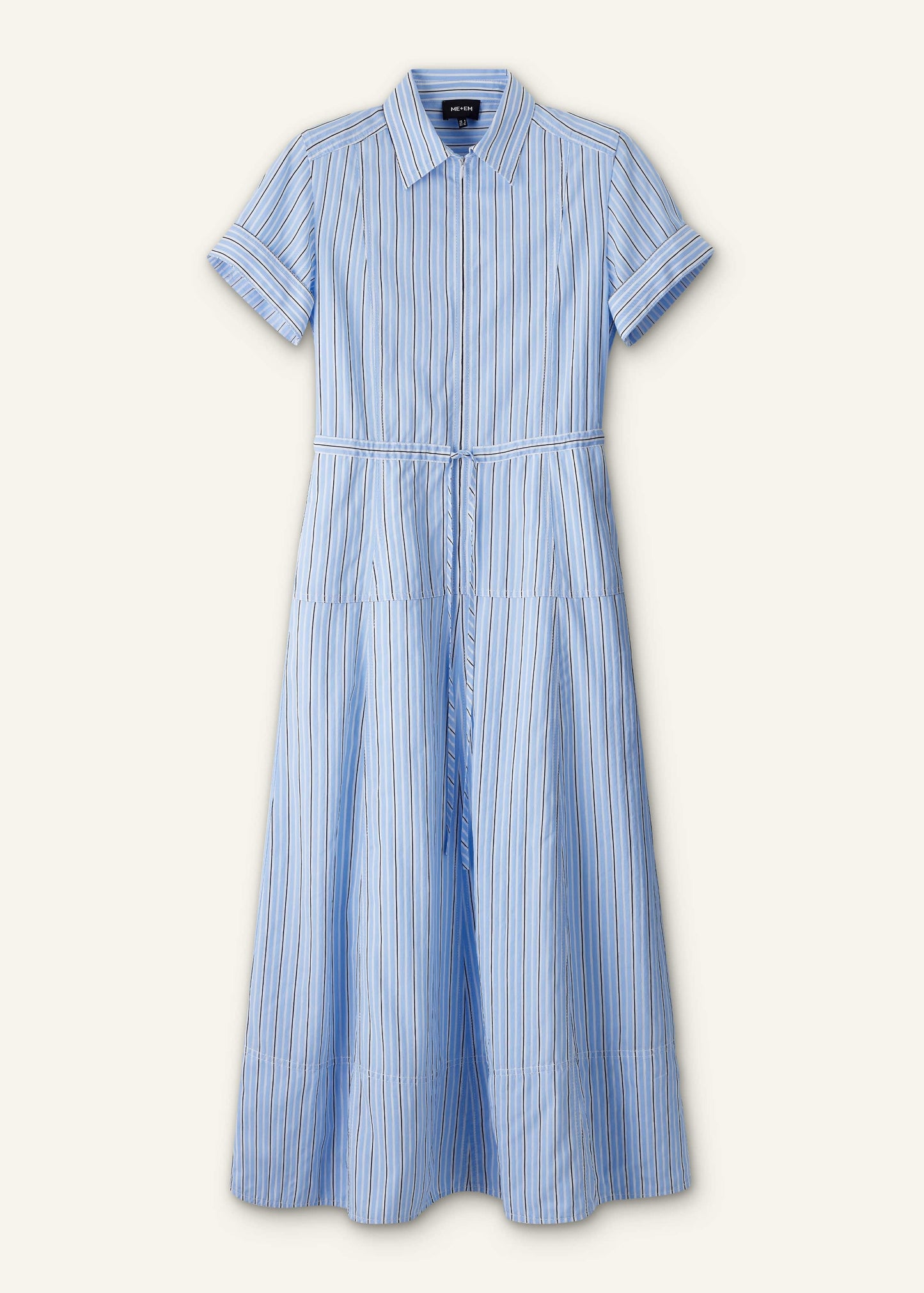ME and EM Clothing Blue Drawstring Waist Zip Neck Maxi Shirt Dress